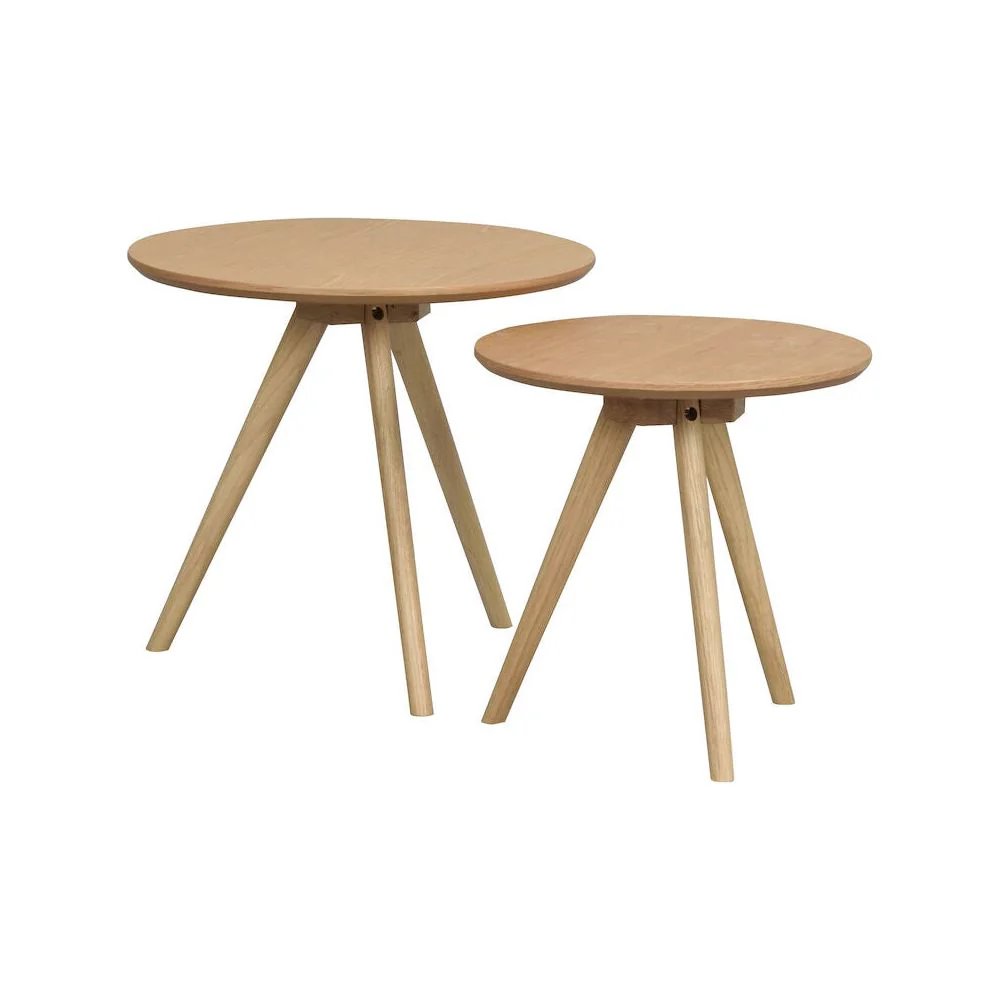 YUMI Couchtisch 2er-Set Rund Eiche 50x50x45cm