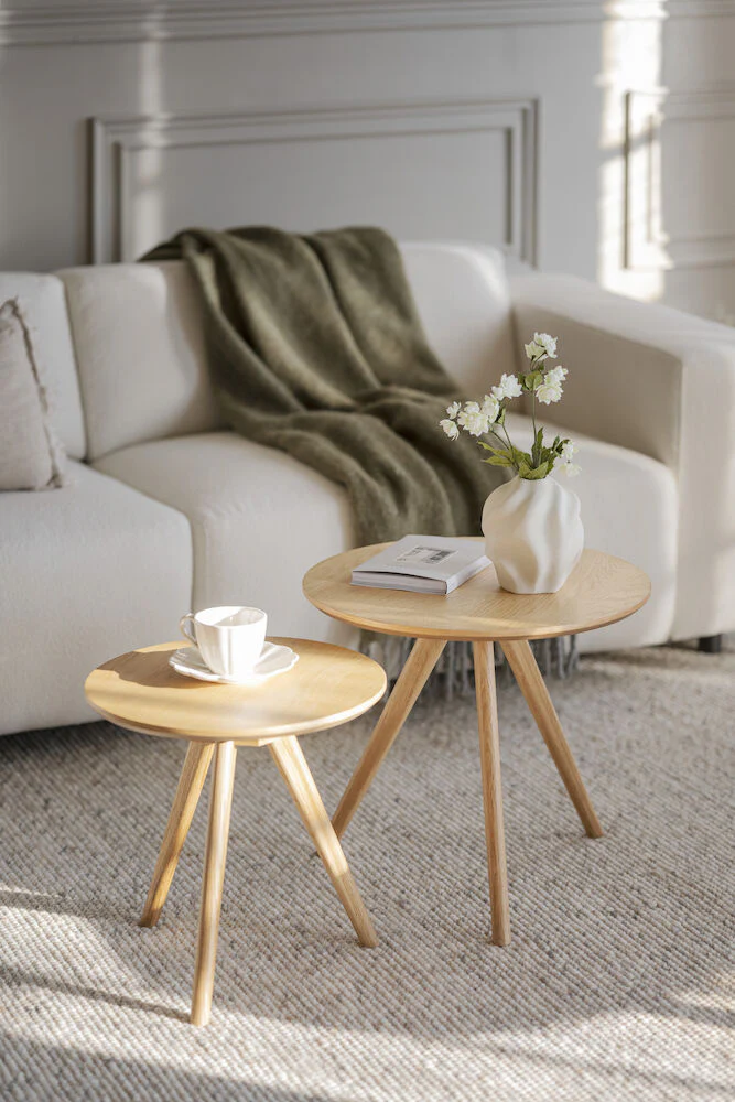 YUMI Couchtisch 2er-Set Rund Eiche 50x50x45cm - Image 3