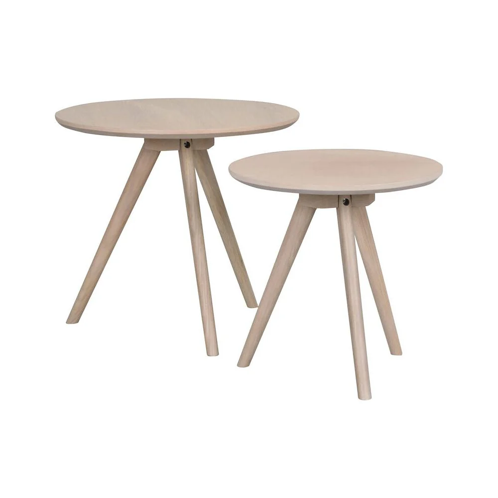 YUMI Couchtisch 2er-Set Rund Weiß pigmentiert 50x50x45cm