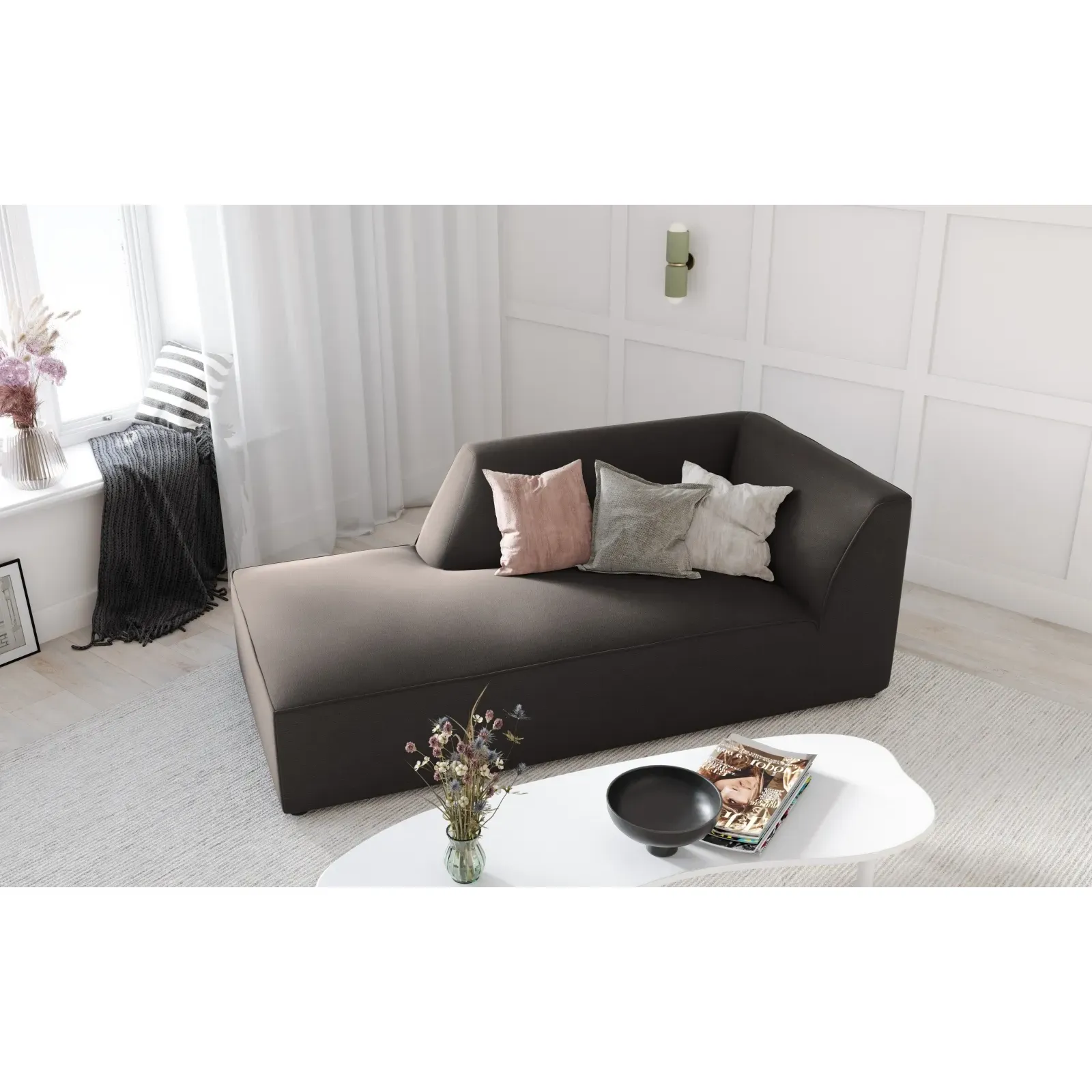 Ruby 2-Sitzer Sofa Chaiselongue Links, mit Bezug in Samt, Cord oder Strukturstoff, 180x93 cm - Image 130
