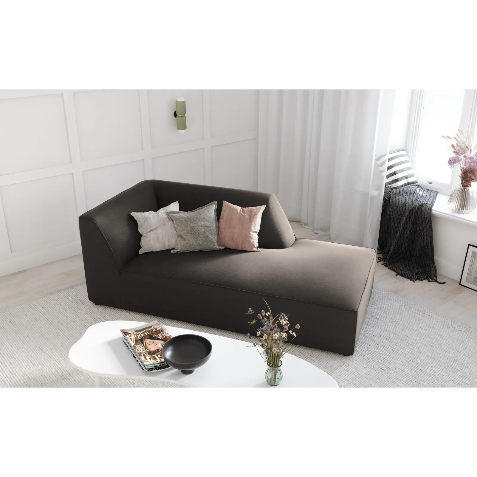 Ruby 2-Sitzer Sofa Chaiselongue Rechts, mit Bezug in Samt, Cord oder Strukturstoff, 180x93 cm - Image 130