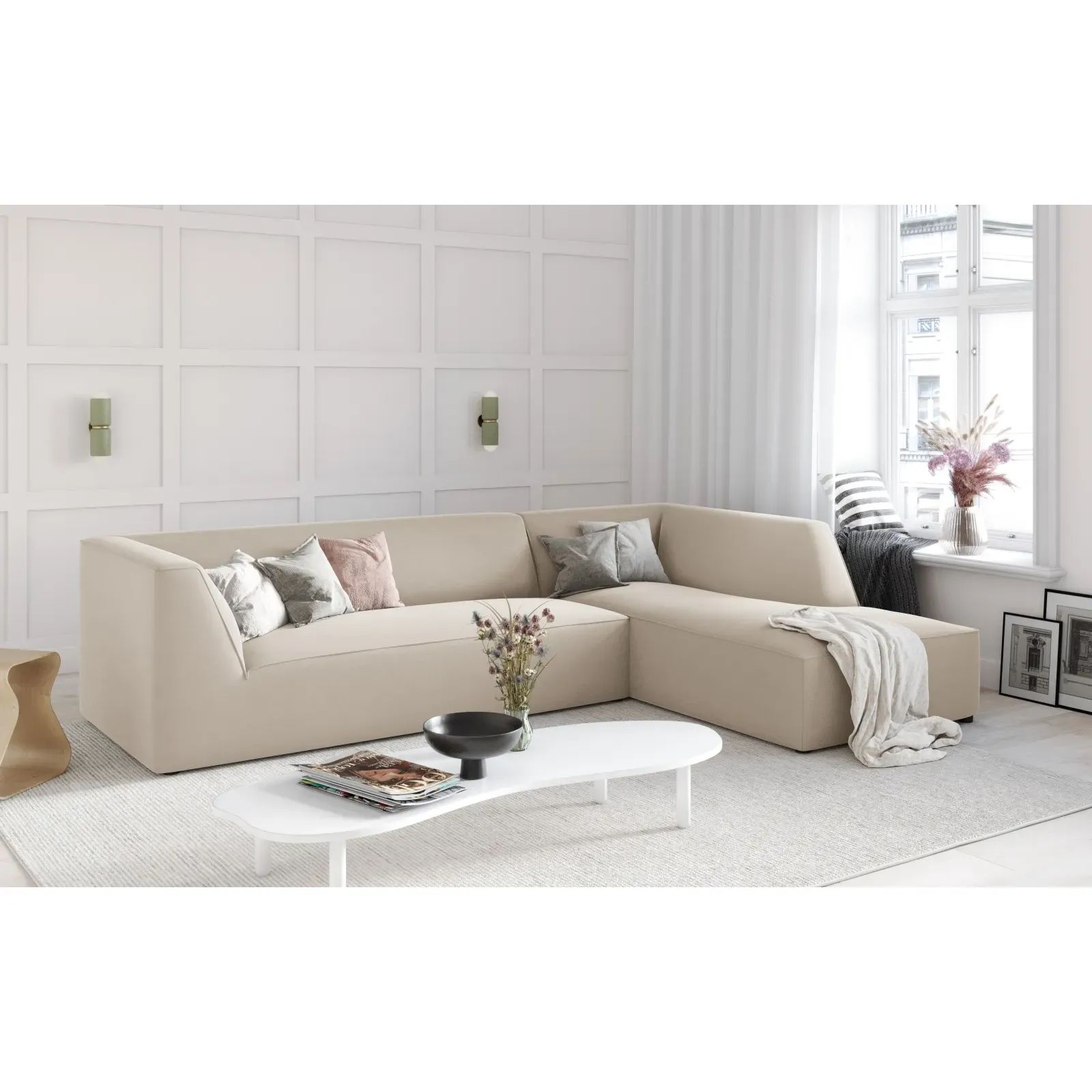 Ruby 4-Sitzer Ecksofa Rechts, mit Bezug aus Samt, Cord oder Strukturstoff, 273x180 cm - Image 129