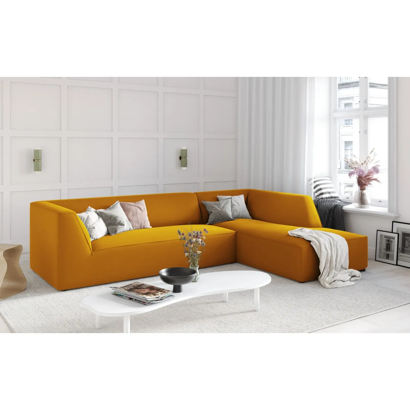 Ruby 4-Sitzer Ecksofa Rechts, mit Bezug aus Samt, Cord oder Strukturstoff, 273x180 cm - Image 153
