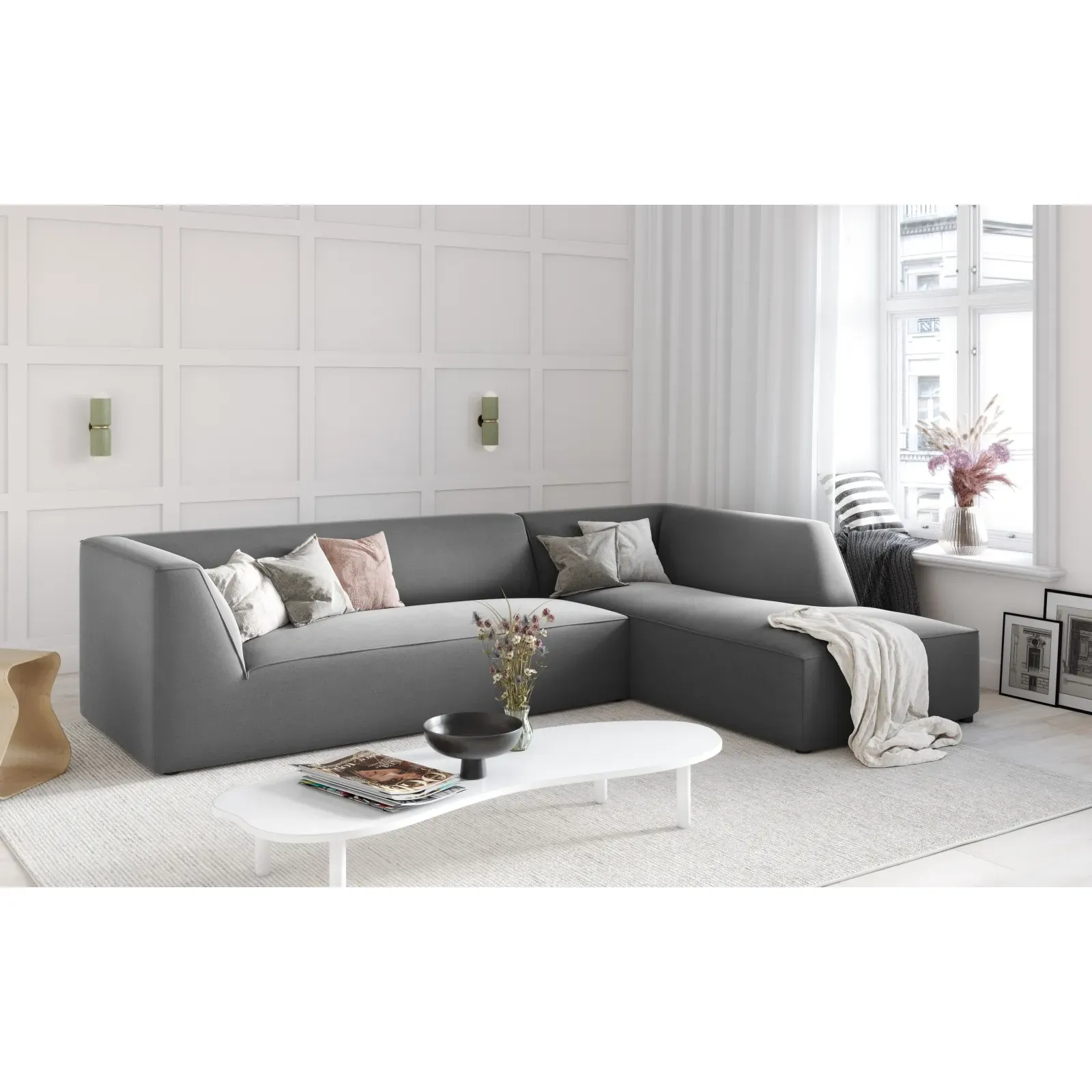 Ruby 4-Sitzer Ecksofa Rechts, mit Bezug aus Samt, Cord oder Strukturstoff, 273x180 cm - Image 169