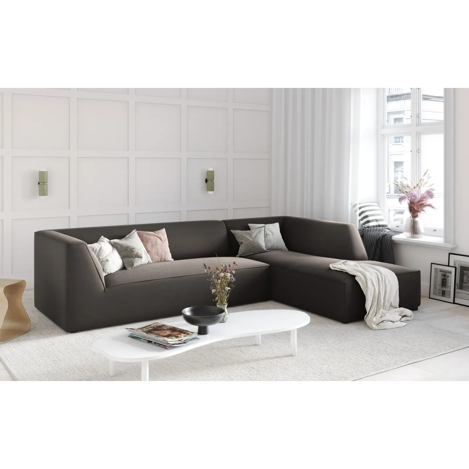Ruby 4-Sitzer Ecksofa Rechts, mit Bezug aus Samt, Cord oder Strukturstoff, 273x180 cm - Image 177