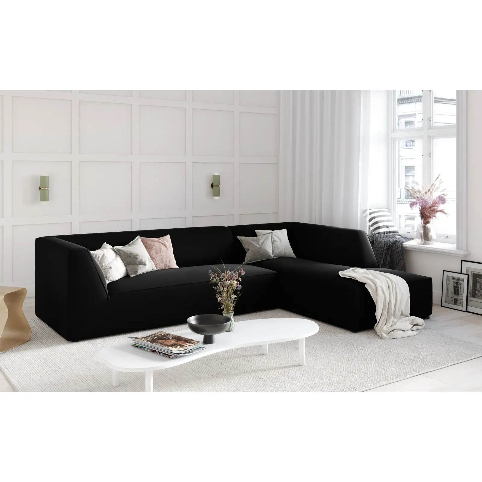 Ruby 4-Sitzer Ecksofa Rechts, mit Bezug aus Samt, Cord oder Strukturstoff, 273x180 cm - Image 185