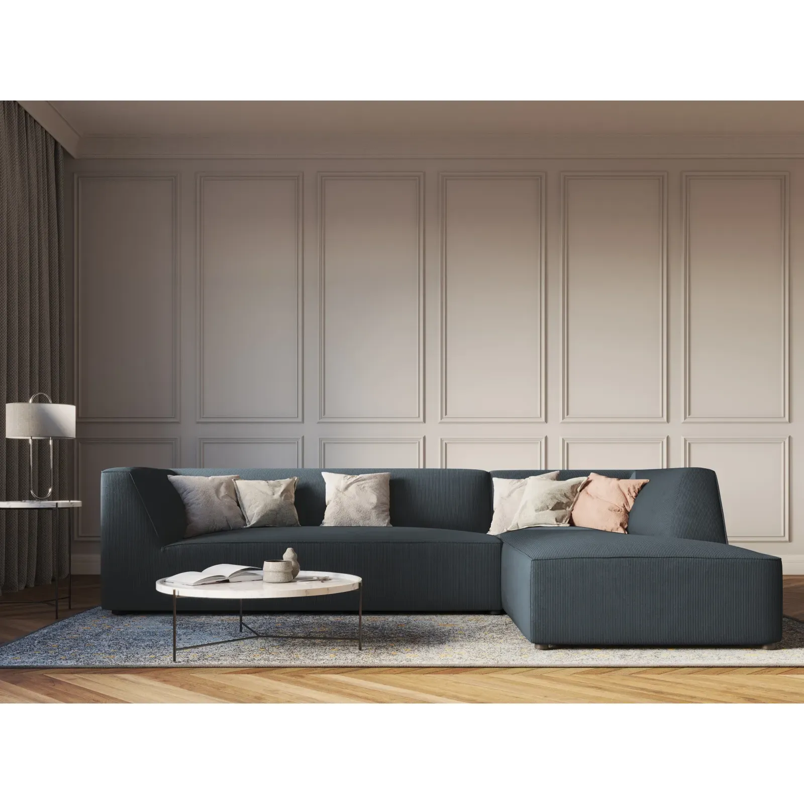 Ruby 4-Sitzer Ecksofa Rechts, mit Bezug aus Samt, Cord oder Strukturstoff, 273x180 cm - Image 34