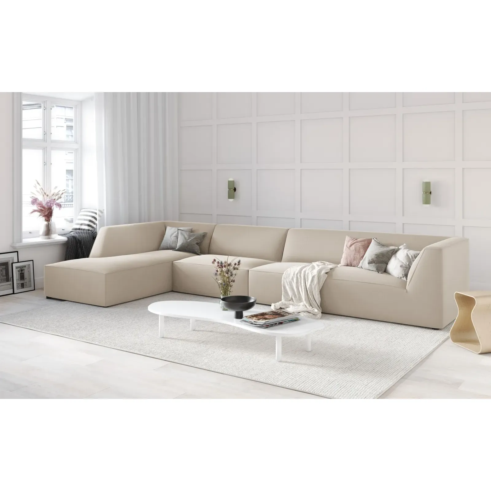 Ruby 5-Sitzer Ecksofa Links, mit Bezug aus Samt, Cord oder Strukturstoff, 366x180 cm - Image 129