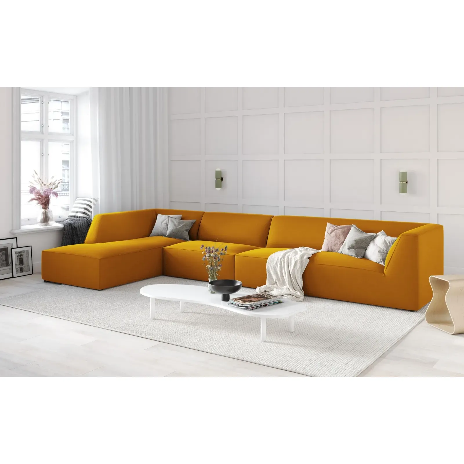 Ruby 5-Sitzer Ecksofa Links, mit Bezug aus Samt, Cord oder Strukturstoff, 366x180 cm - Image 153