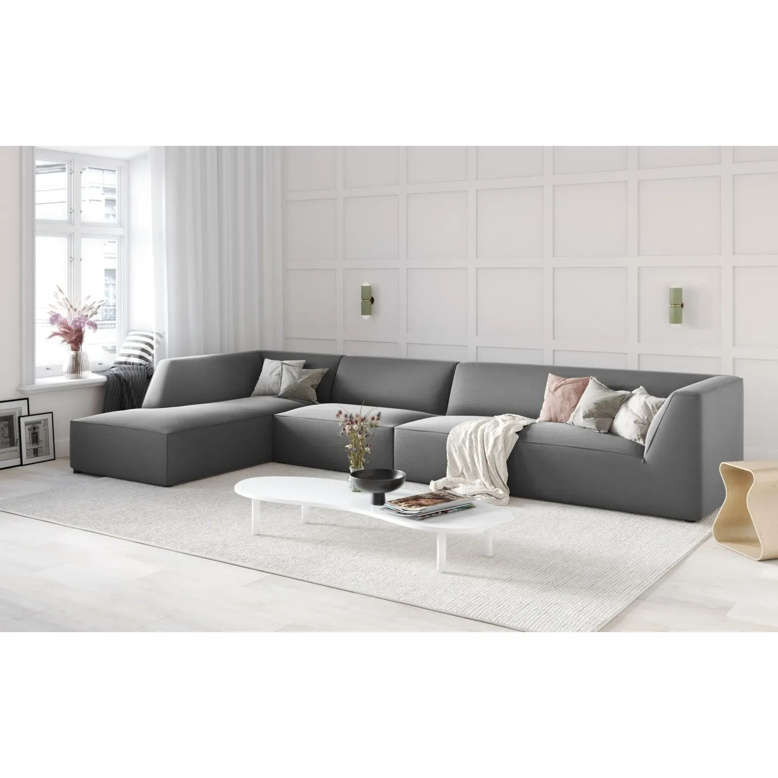 Ruby 5-Sitzer Ecksofa Links, mit Bezug aus Samt, Cord oder Strukturstoff, 366x180 cm - Image 169
