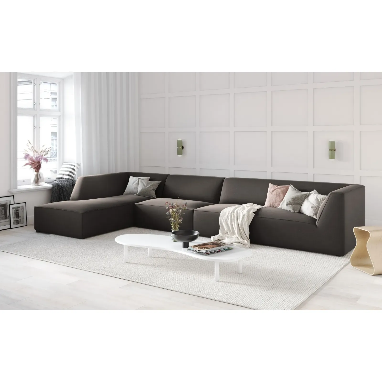 Ruby 5-Sitzer Ecksofa Links, mit Bezug aus Samt, Cord oder Strukturstoff, 366x180 cm - Image 177