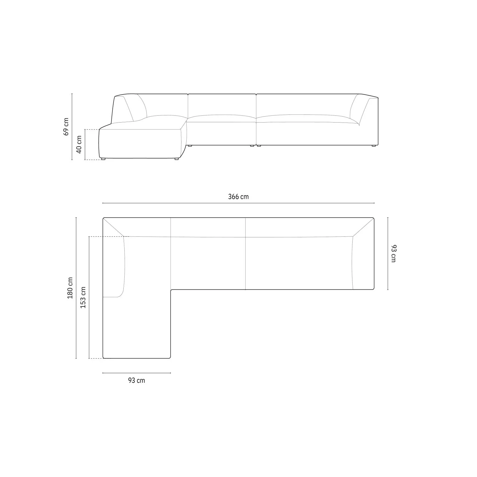 Ruby 5-Sitzer Ecksofa Links, mit Bezug aus Samt, Cord oder Strukturstoff, 366x180 cm - Image 182