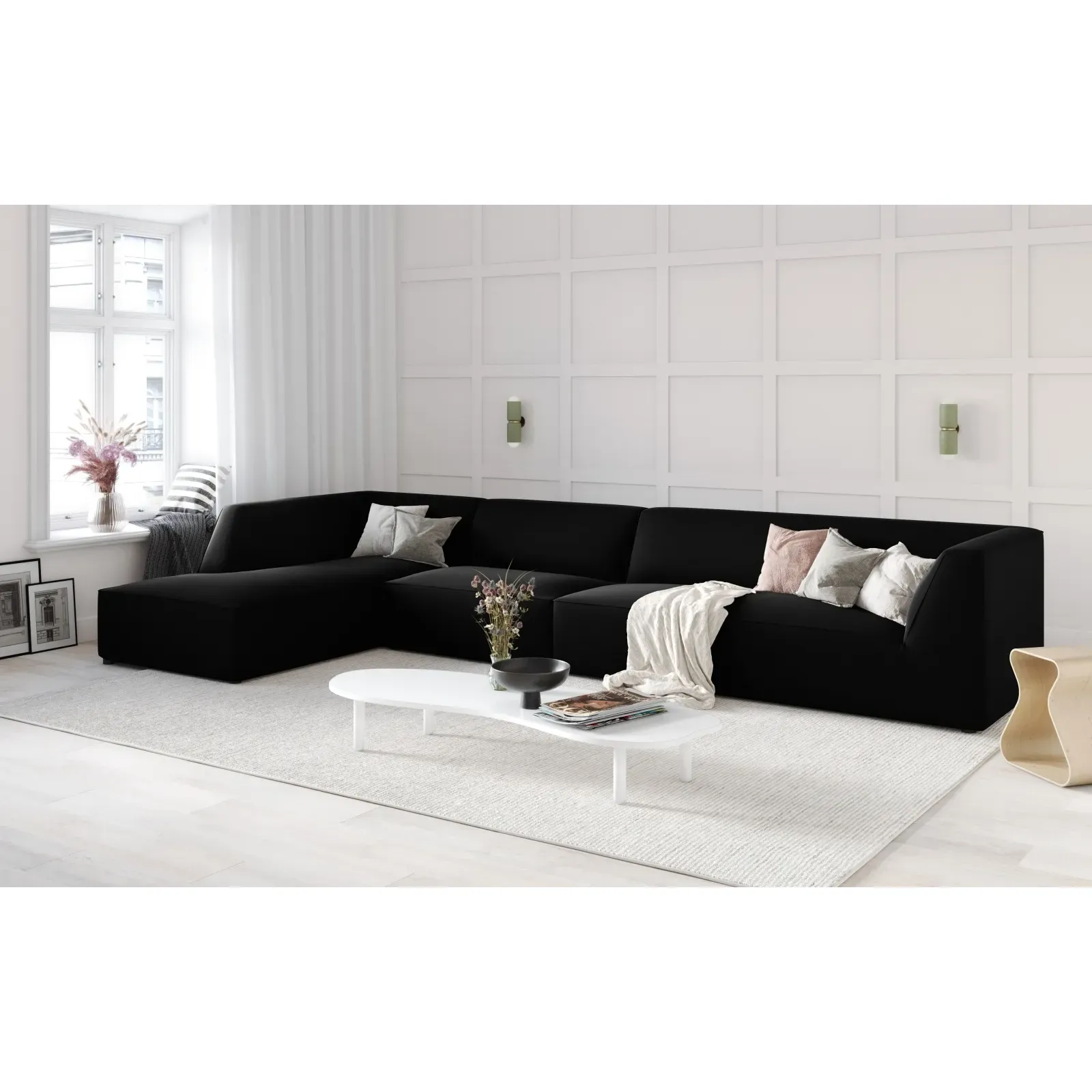 Ruby 5-Sitzer Ecksofa Links, mit Bezug aus Samt, Cord oder Strukturstoff, 366x180 cm - Image 185