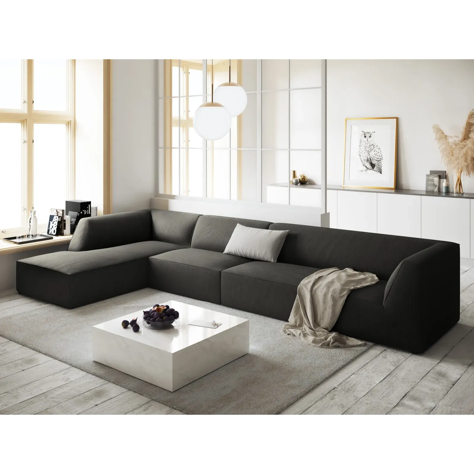 Ruby 5-Sitzer Ecksofa Links, mit Bezug aus Samt, Cord oder Strukturstoff, 366x180 cm - Image 50