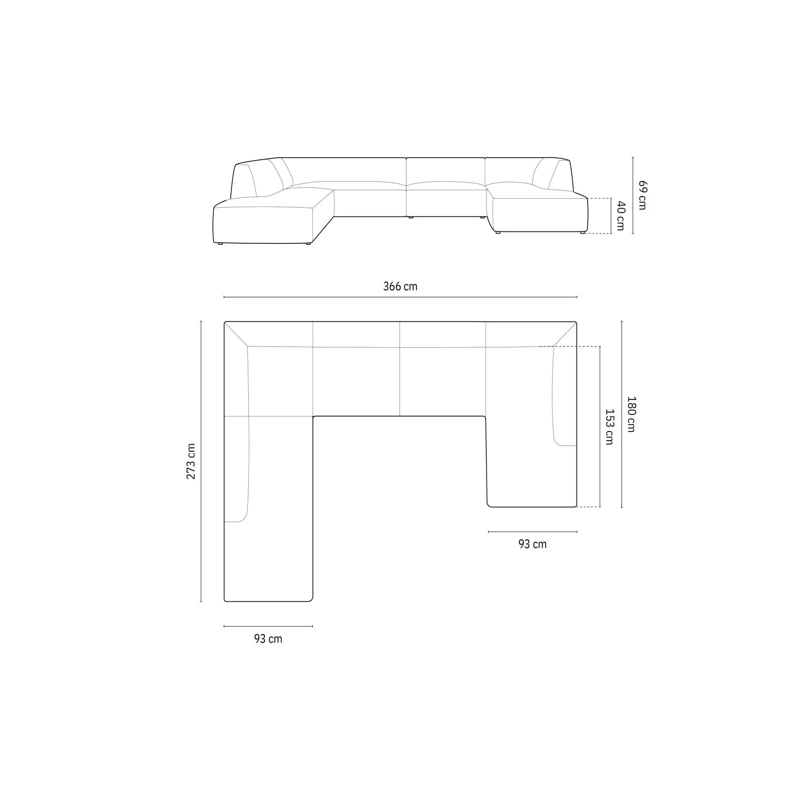 Ruby 7-Sitzer Panorama-Sofa Links, mit Bezug in Samt, Cord oder Strukturstoff, 366x273 cm - Image 85