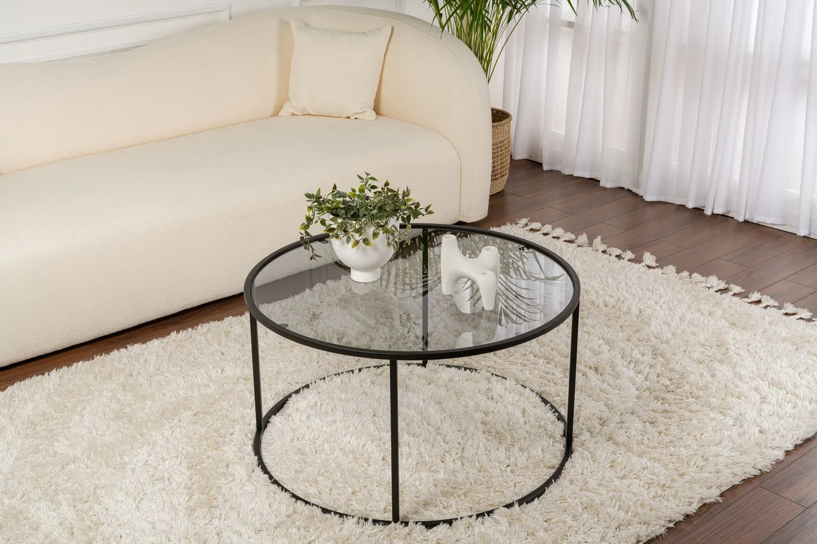 Runder Couchtisch Aurum aus gehärtetem Glas und Metall 80Ø - Image 8