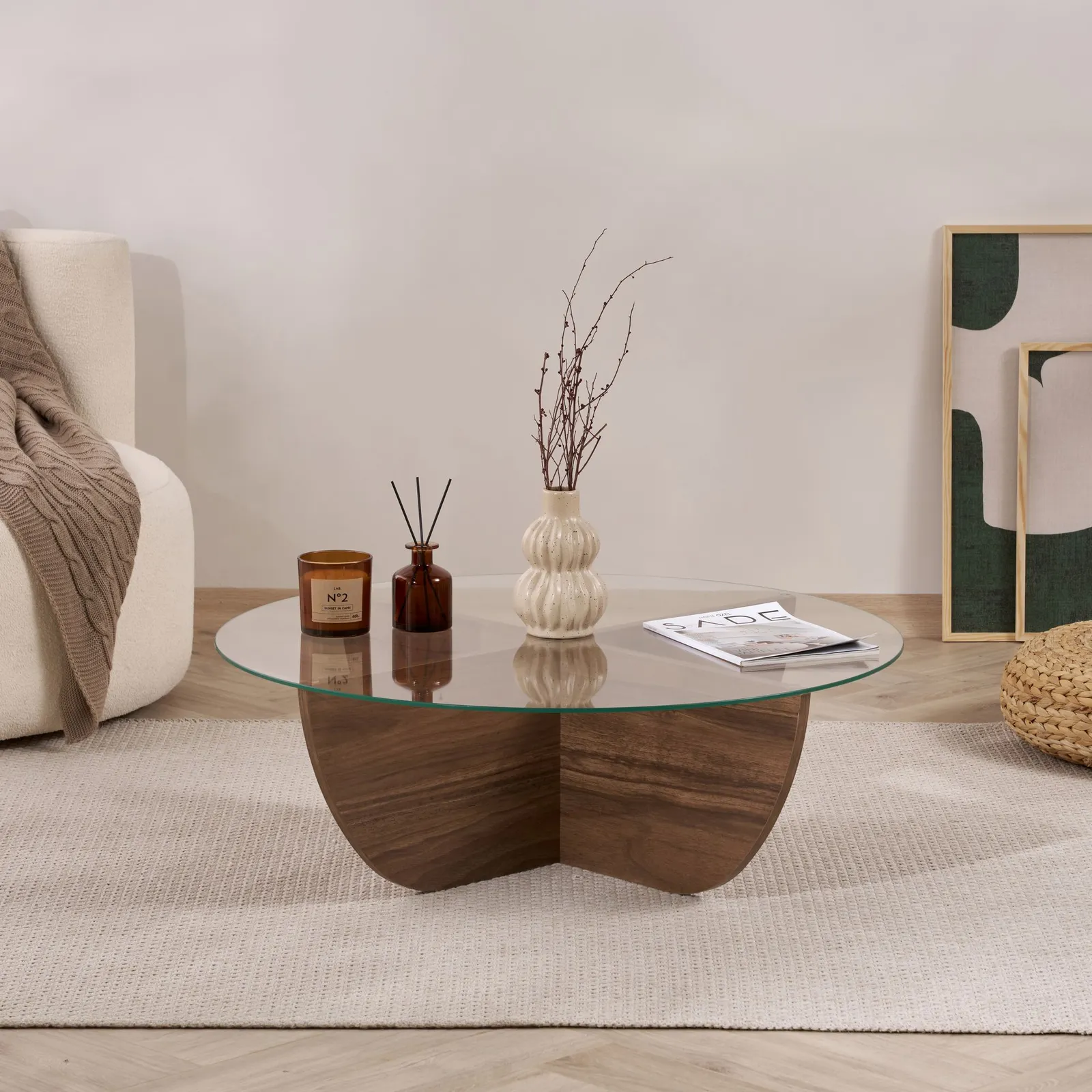 Runder Couchtisch Liya aus Glas und Holz 90Ø - Image 20