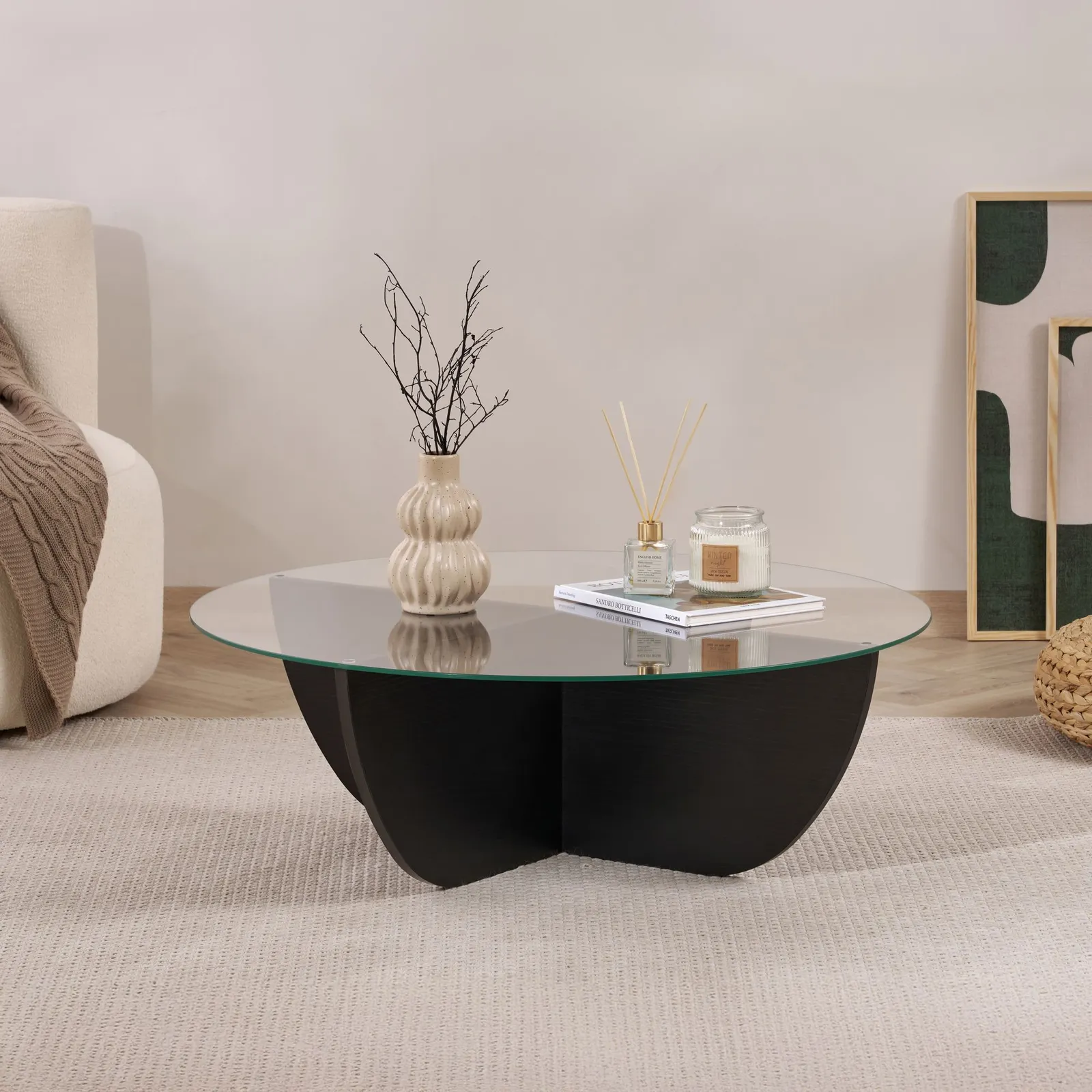 Runder Couchtisch Liya aus Glas und Holz 90Ø - Image 26