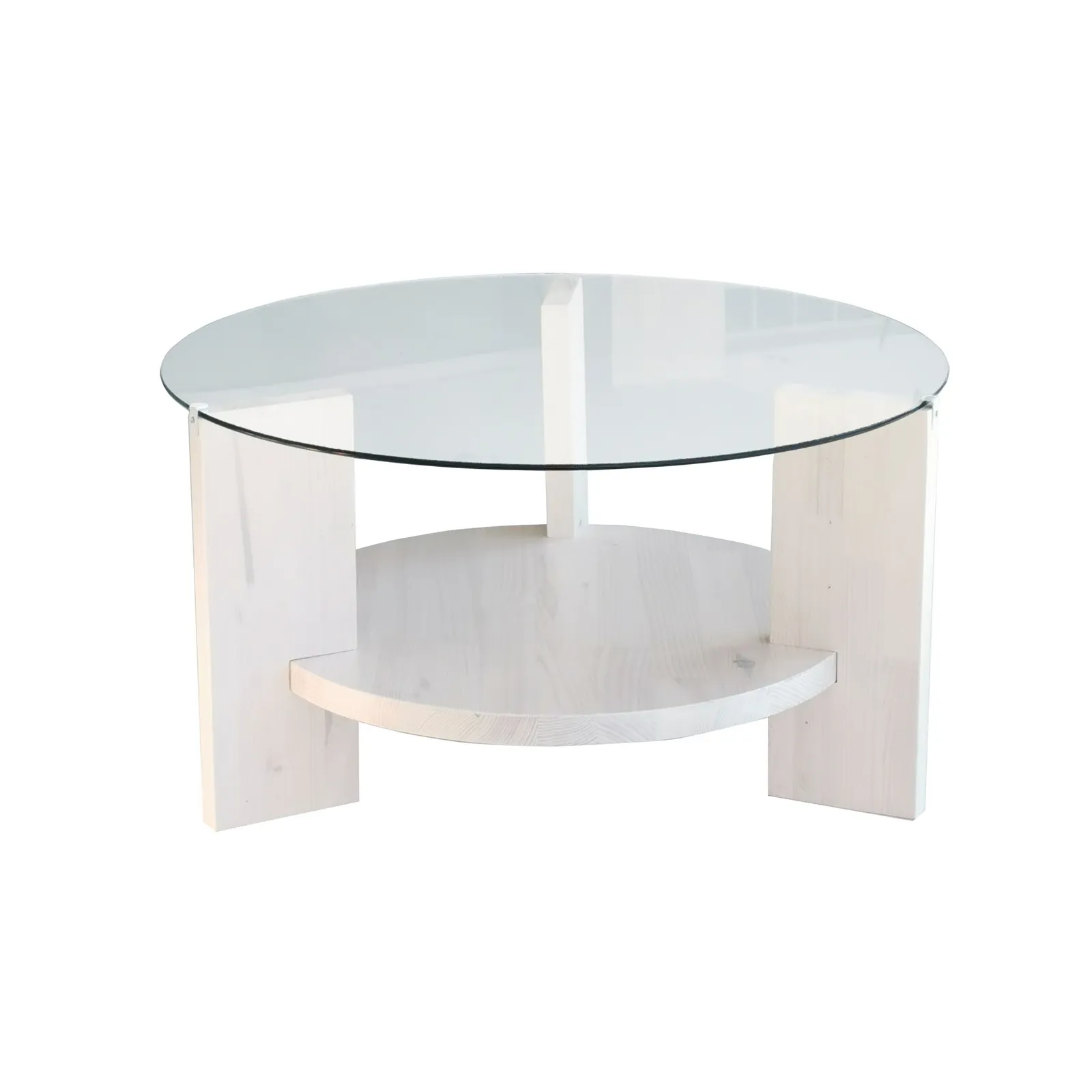 Runder Couchtisch Mahal aus massivem Kieferholz und gehärtetem Glas, 75×75×40 cm