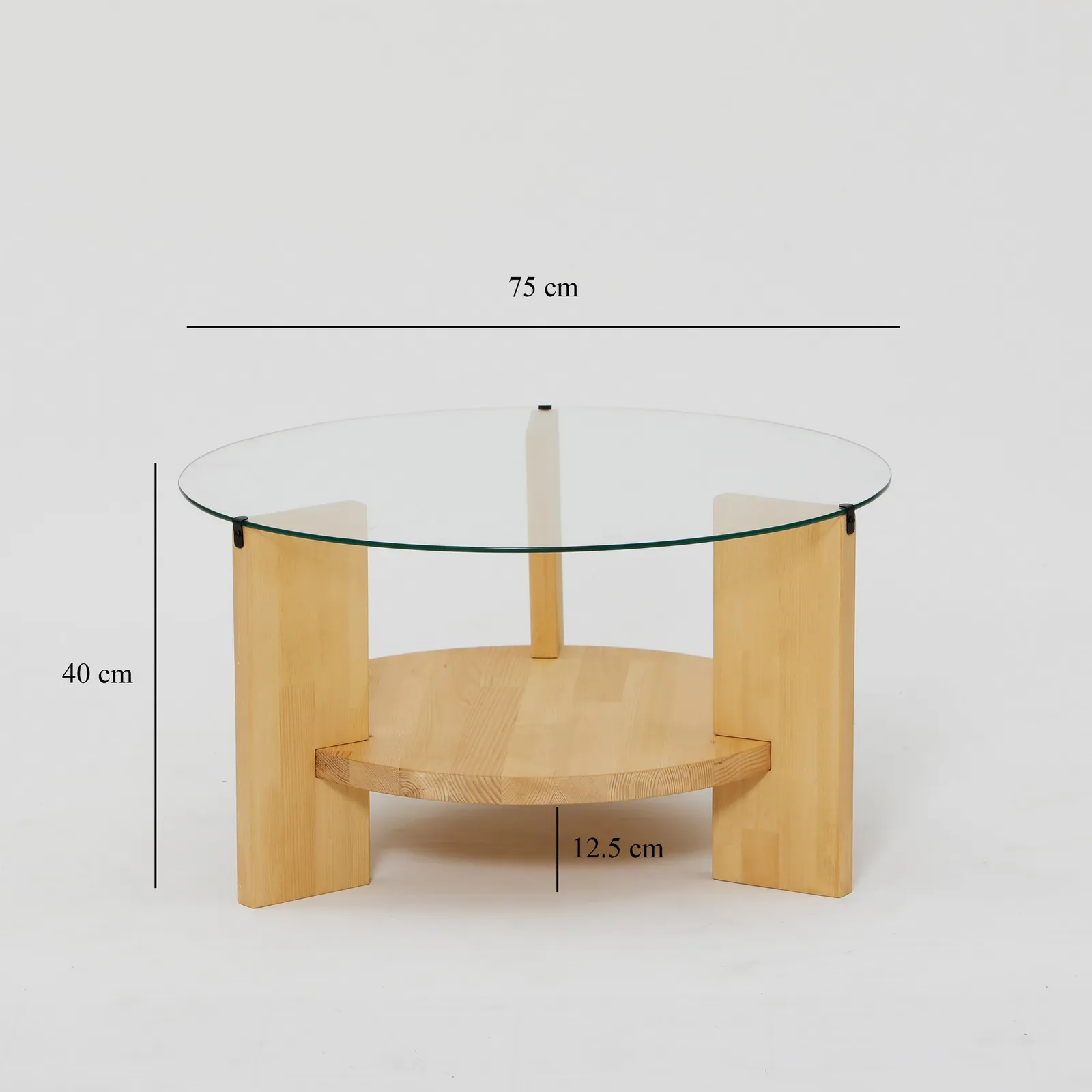 Runder Couchtisch Mahal aus massivem Kieferholz und gehärtetem Glas, 75×75×40 cm - Image 14