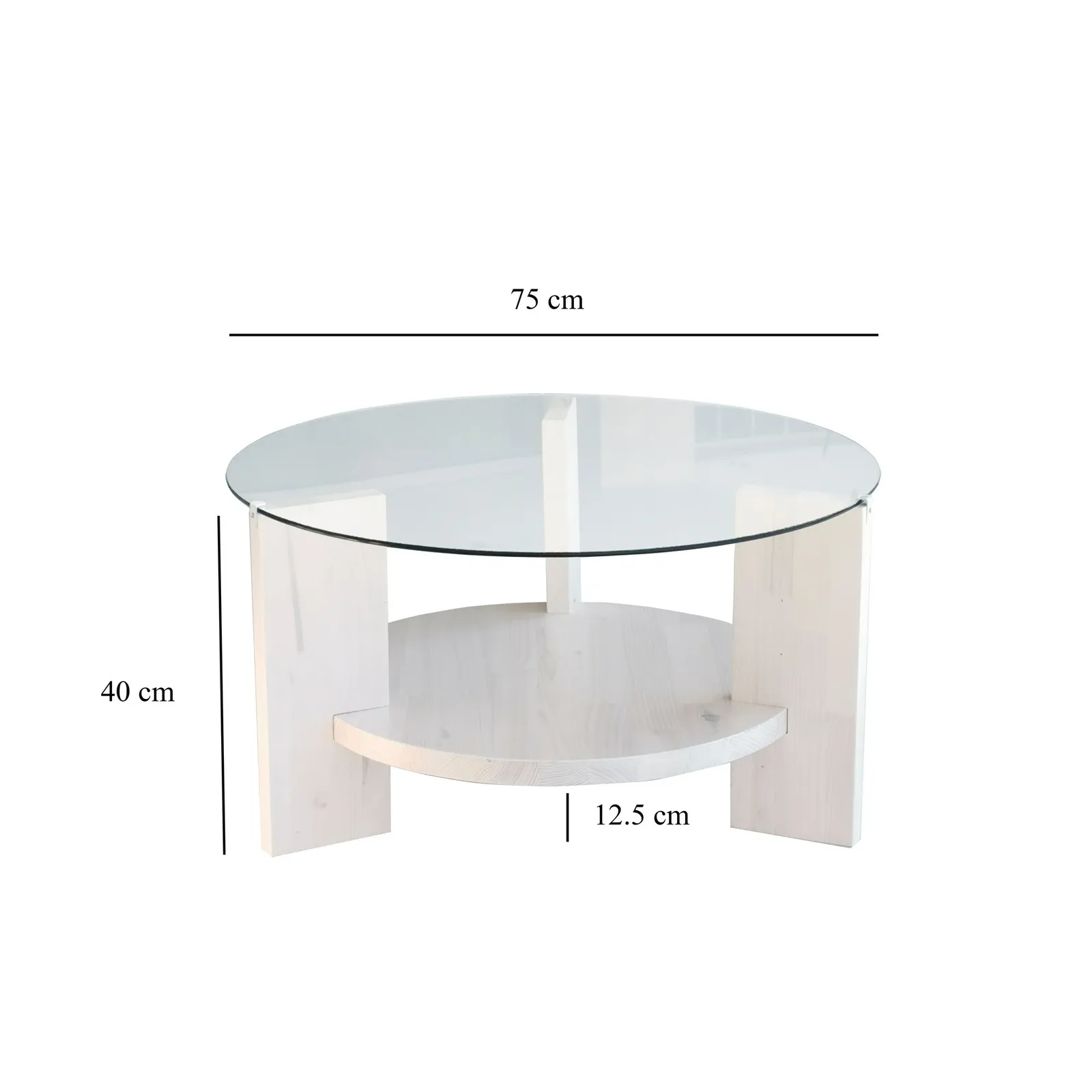 Runder Couchtisch Mahal aus massivem Kieferholz und gehärtetem Glas, 75×75×40 cm - Image 7