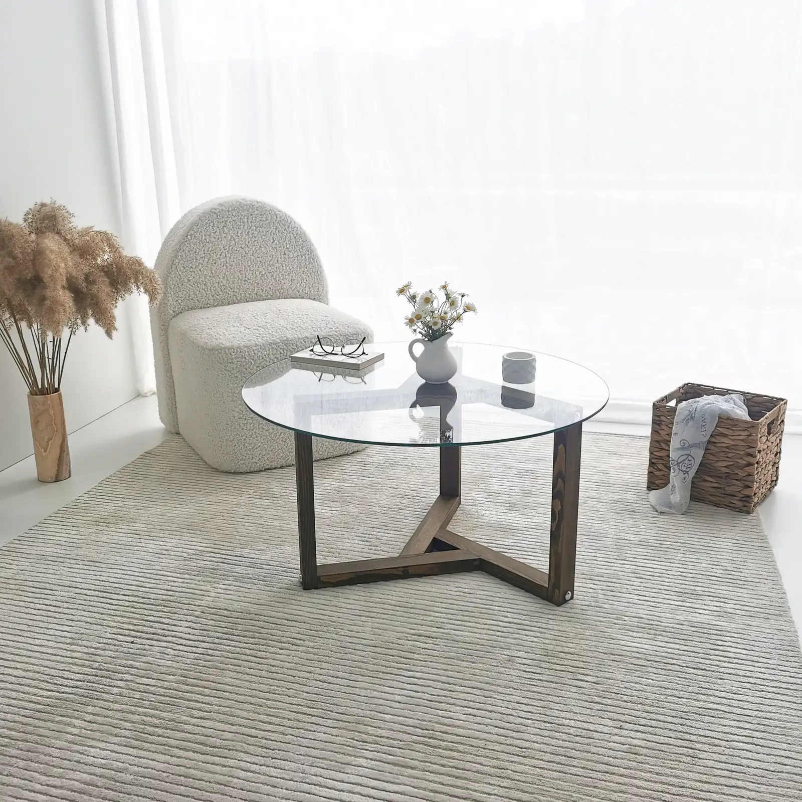 Runder Couchtisch Miro aus gehärtetem Glas und Kiefer 75Ø - Image 3