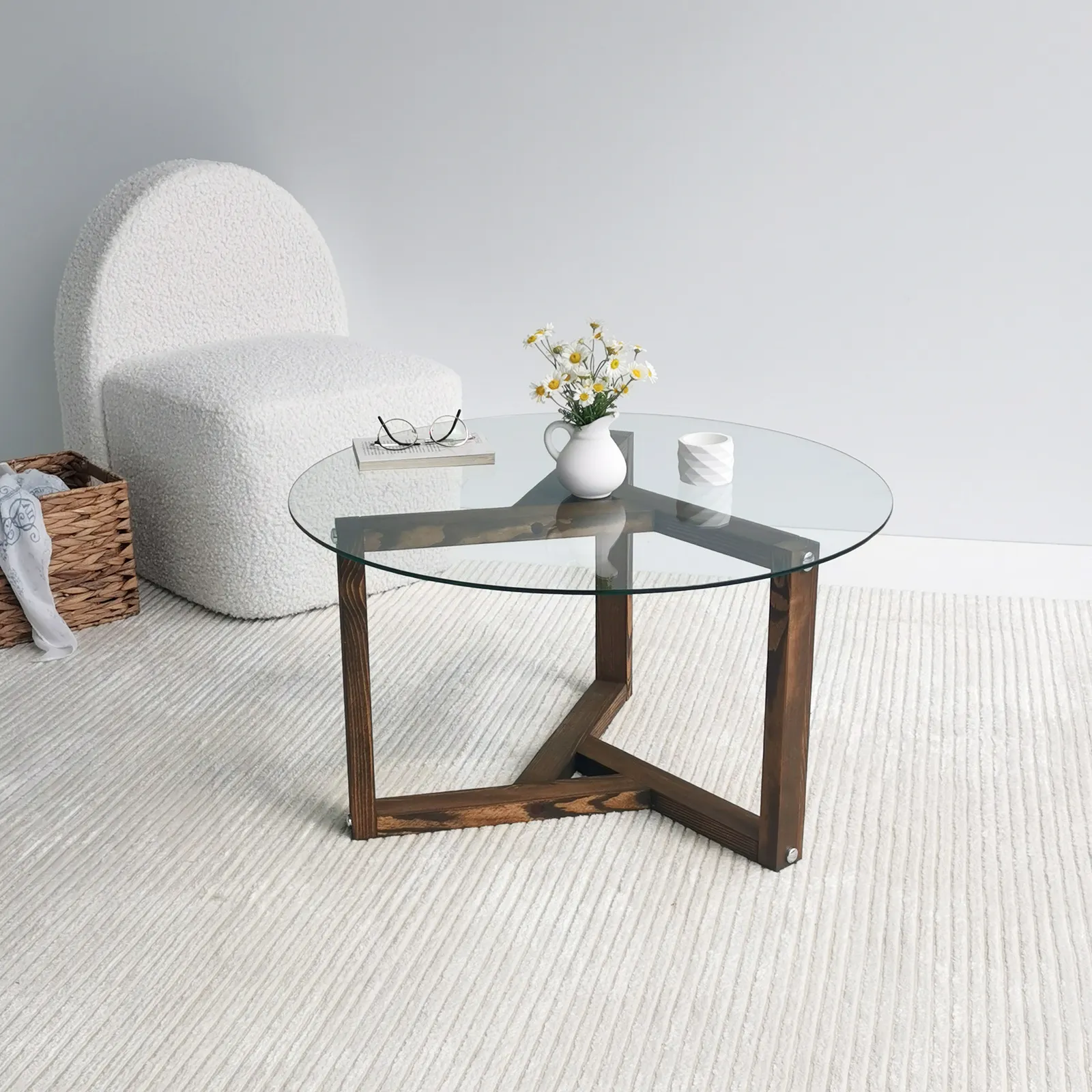 Runder Couchtisch Miro aus gehärtetem Glas und Kiefer 75Ø - Image 4