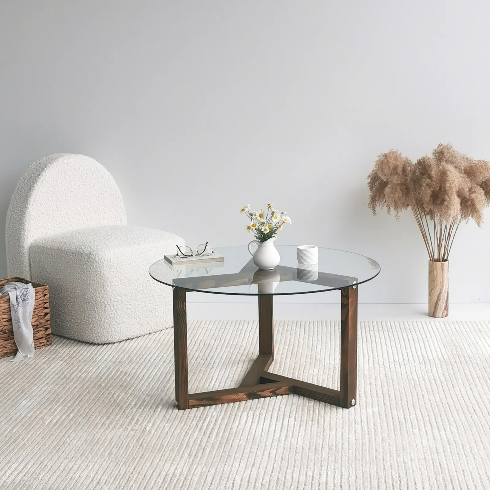 Runder Couchtisch Miro aus gehärtetem Glas und Kiefer 75Ø - Image 5