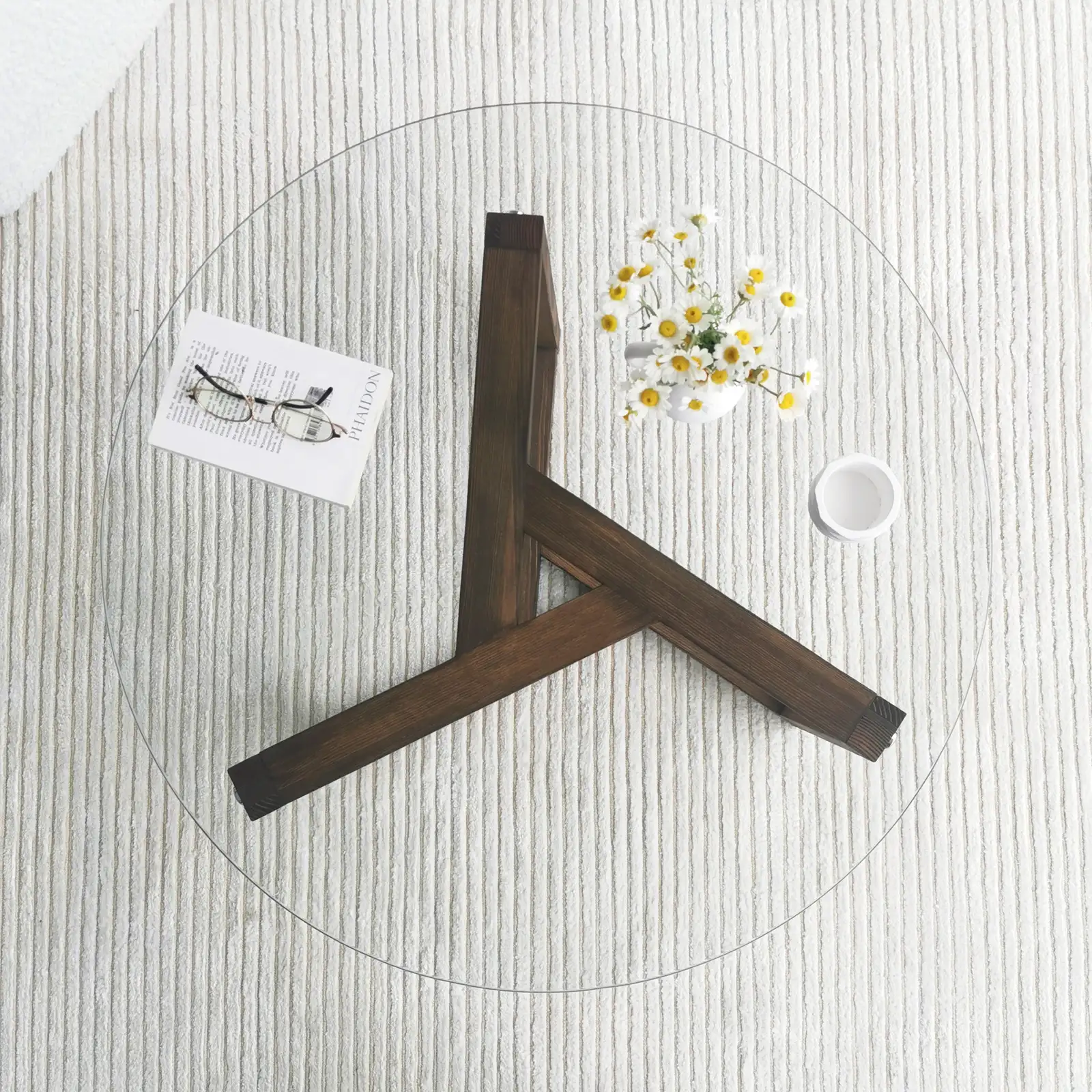 Runder Couchtisch Miro aus gehärtetem Glas und Kiefer 75Ø - Image 7