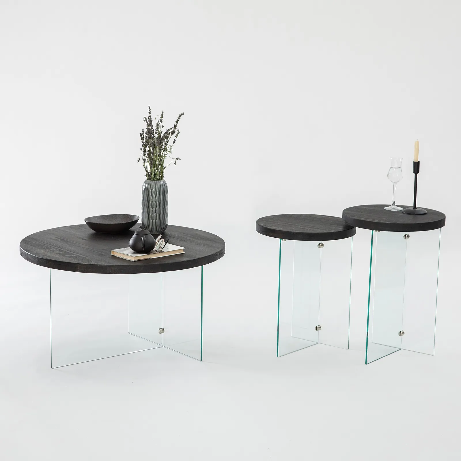 Runder Couchtisch Serenity aus Holz und gehärtetem Glas 70Ø - Image 7