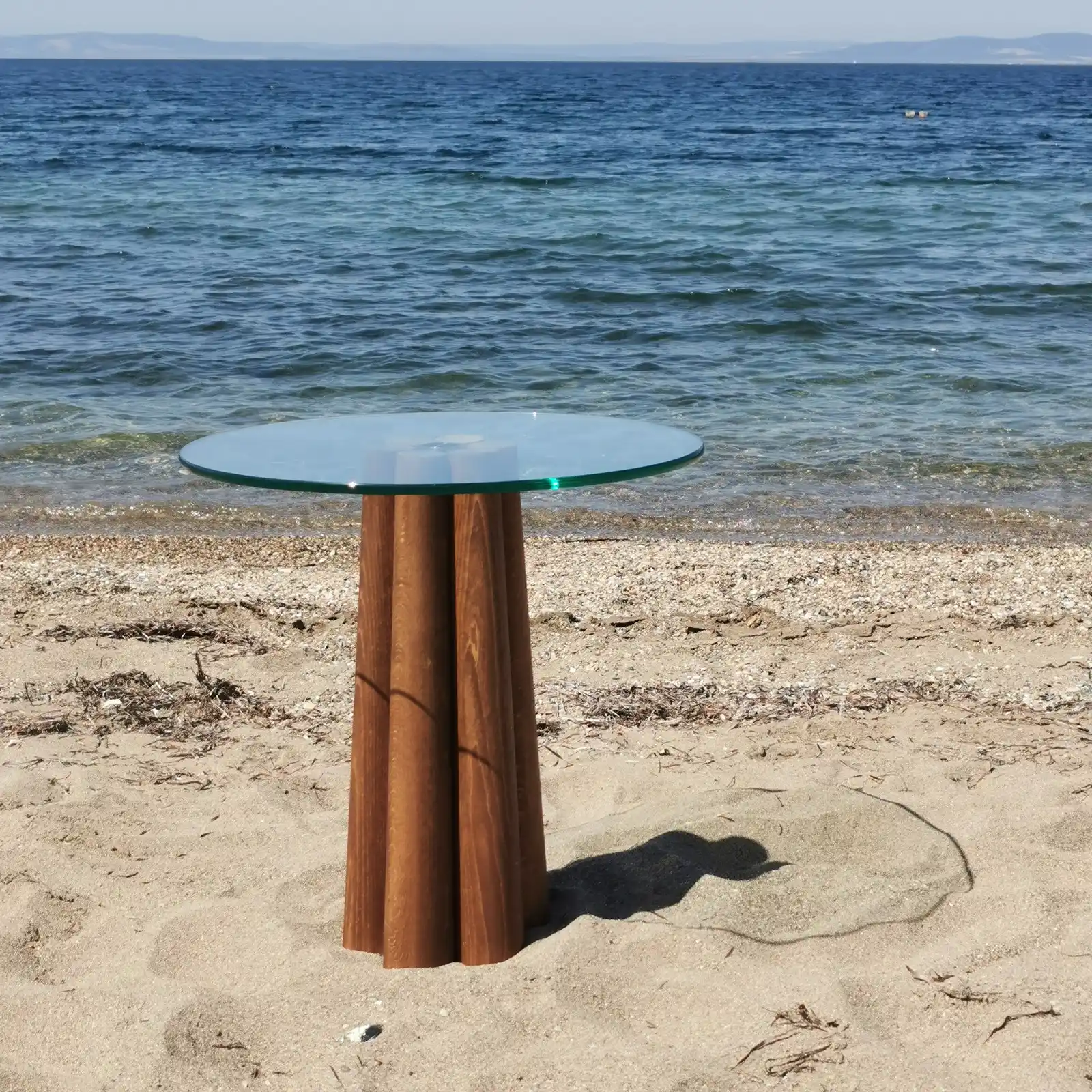 Runder Couchtisch Thales aus Buche und gehärtetem Glas 50Ø - Image 6