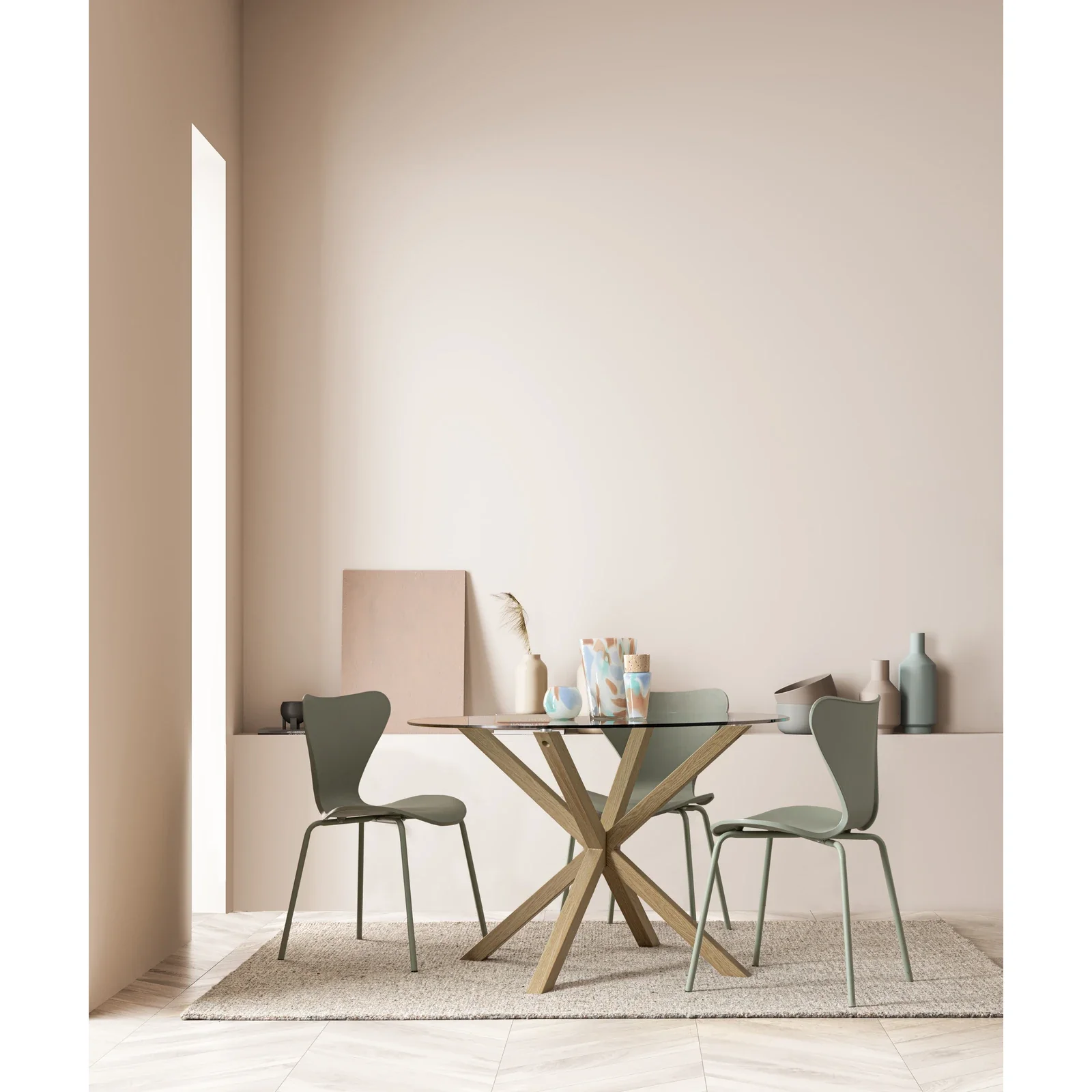Esstisch Rund mit Natürlichen Beinen 114x75cm Glastisch May - Image 2