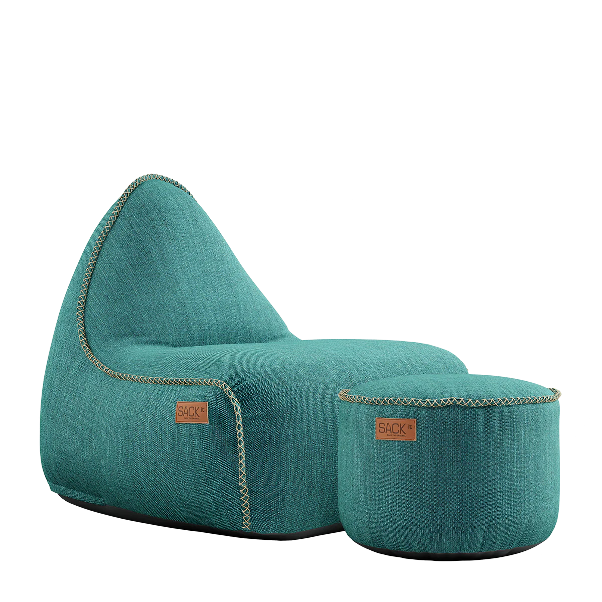 Cobana Lounge Chair Petrol melange + Pouf