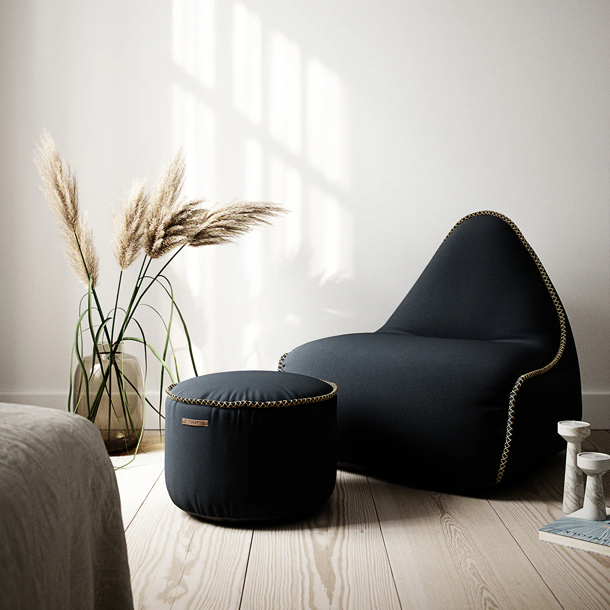 Cura Lounge Chair Black + Pouf - Image 2
