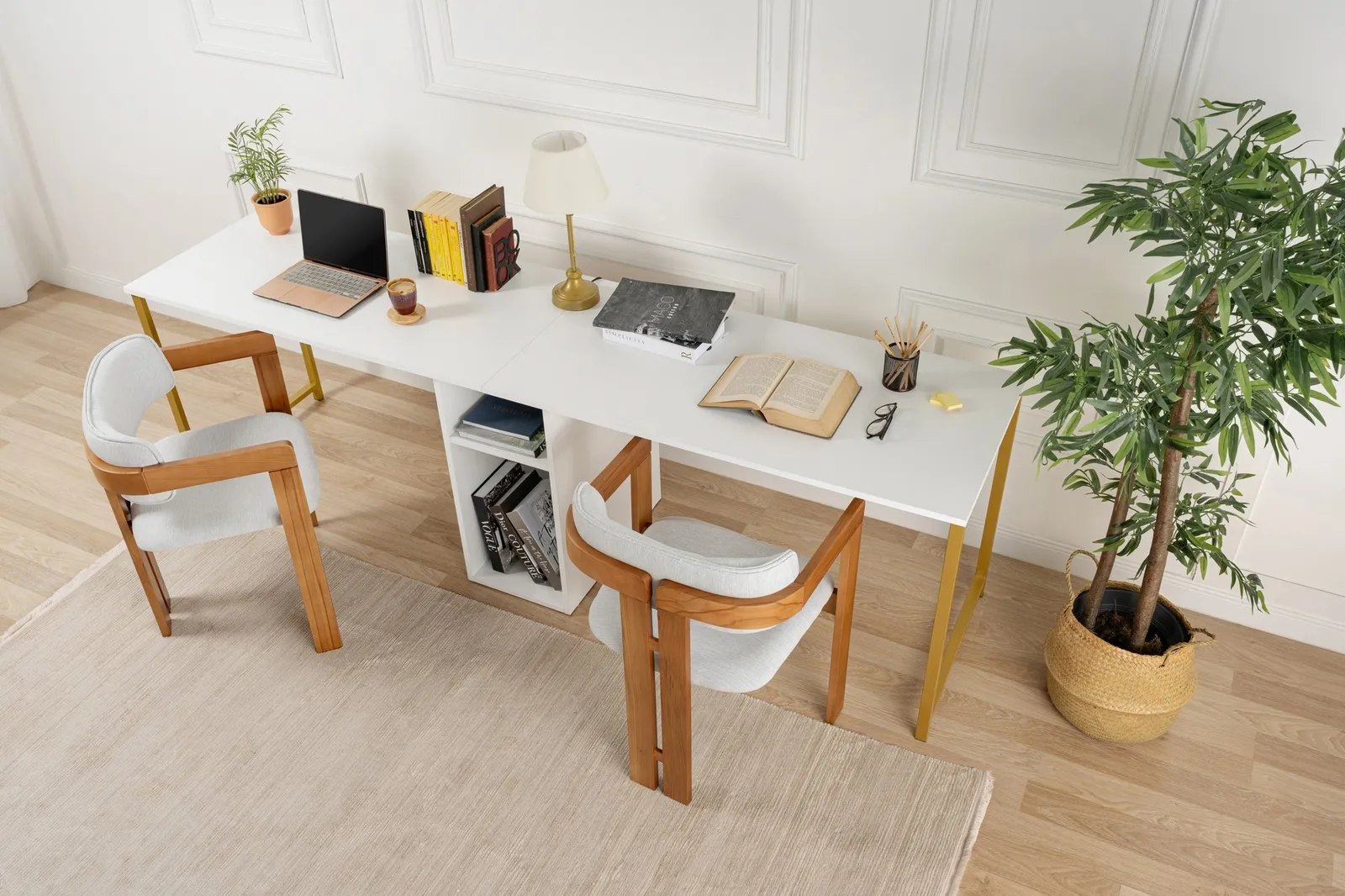 Schreibtisch Twin Study Desk aus Metall und melaminharzbeschichteten Holz in Atlantische Kiefer und Schwarz, 240×60×74 cm - Image 22
