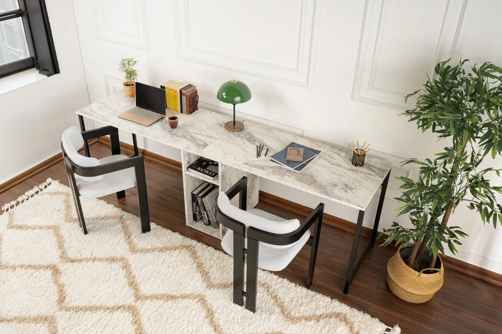 Schreibtisch Twin Study Desk aus Metall und melaminharzbeschichteten Holz in Atlantische Kiefer und Schwarz, 240×60×74 cm - Image 31
