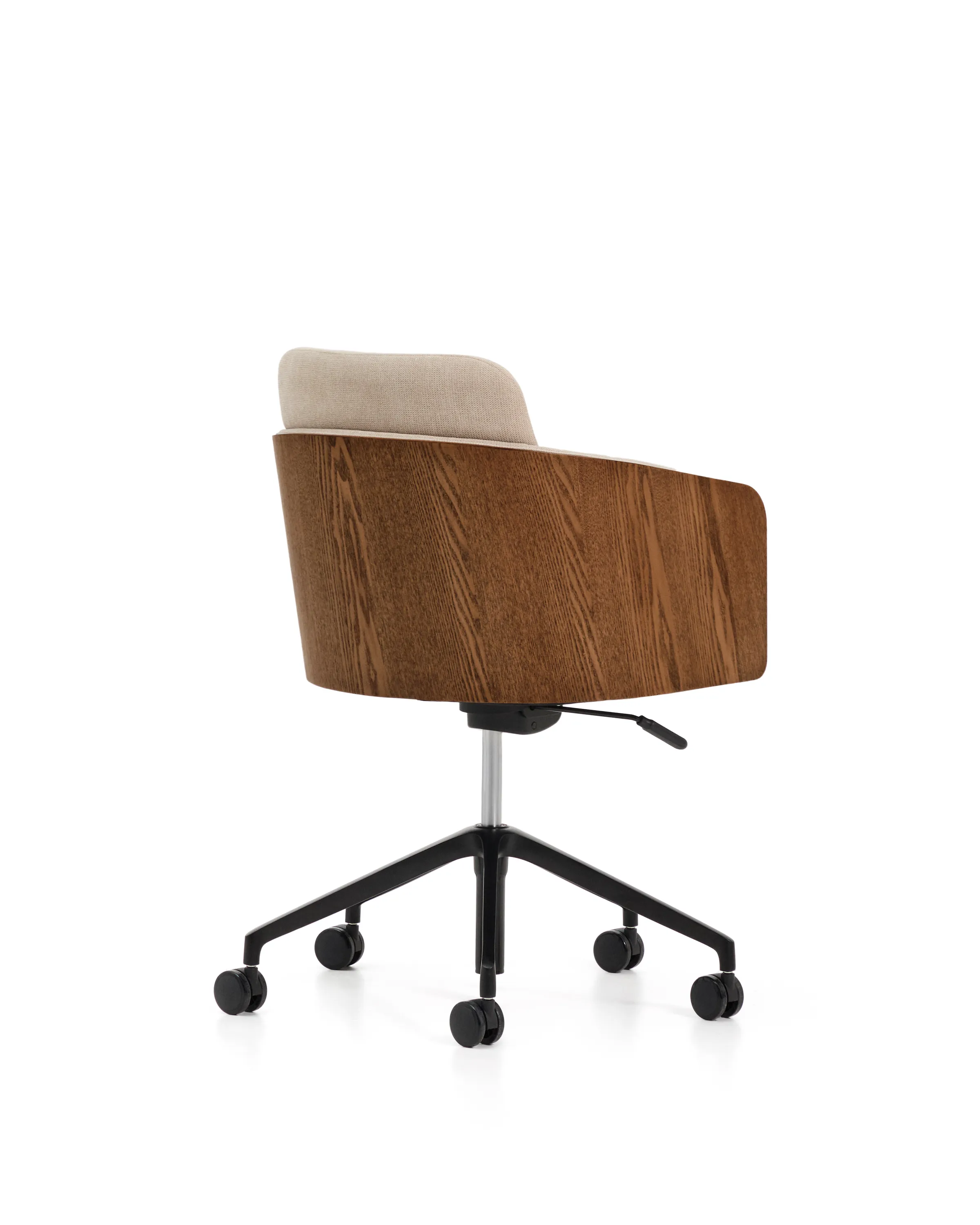 Schreibtischstuhl Madai aus brauner Chenille und Eschenfurnier in Nussbaum-Optik, FSC Mix Credit - Image 5