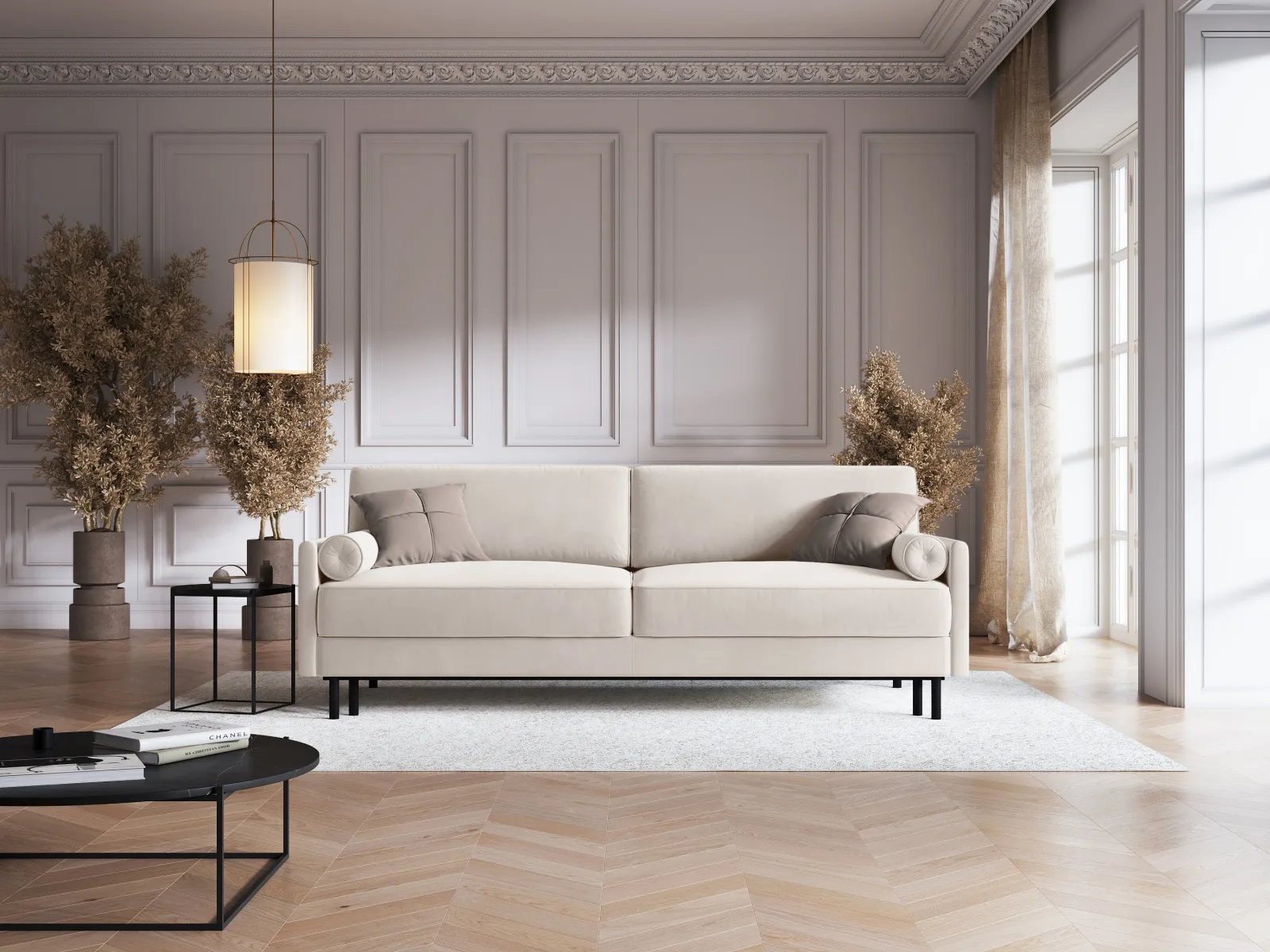 Scott 3-Sitzer Sofa, umwandelbar mit Schlaffunktion, mit Bezug aus Samt oder Strukturstoff, 212x97 cm - Image 2