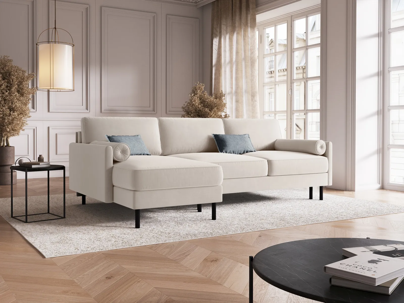 Scott 4-Sitzer Sofa, Linke Seite, umwandelbar mit Schlaffunktion, mit Bezug aus Samt oder Strukturstoff, 212x142 cm - Image 2