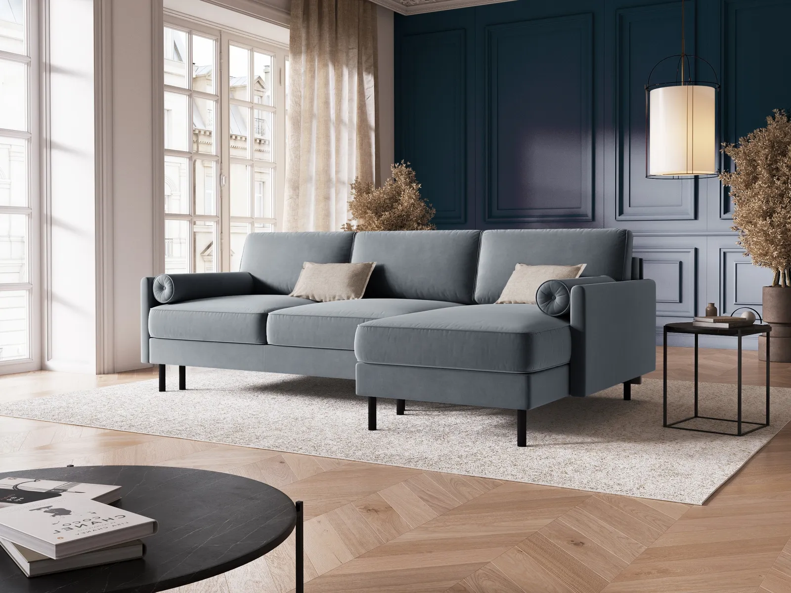 Scott 4-Sitzer Sofa, Rechte Seite, umwandelbar mit Schlaffunktion, mit Bezug aus Samt oder Strukturstoff, 212x142 cm - Image 11
