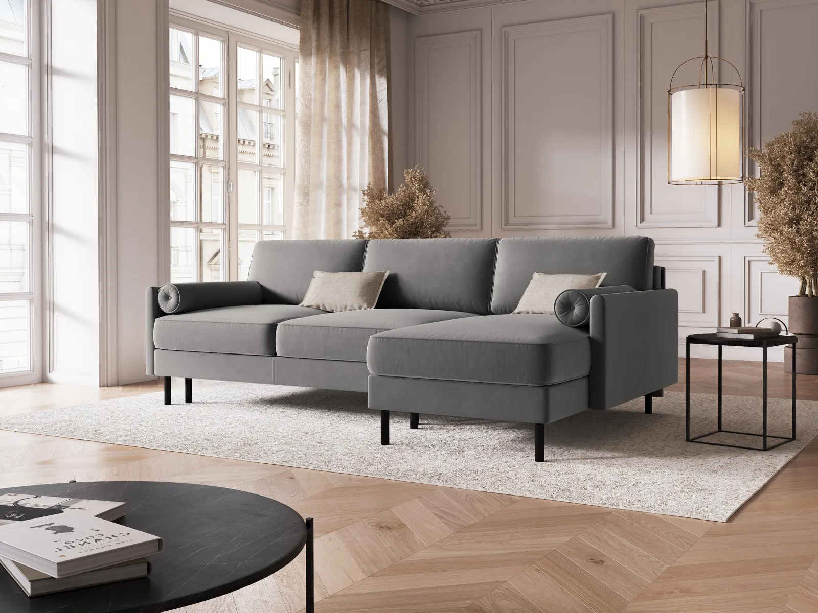 Scott 4-Sitzer Sofa, Rechte Seite, umwandelbar mit Schlaffunktion, mit Bezug aus Samt oder Strukturstoff, 212x142 cm - Image 38