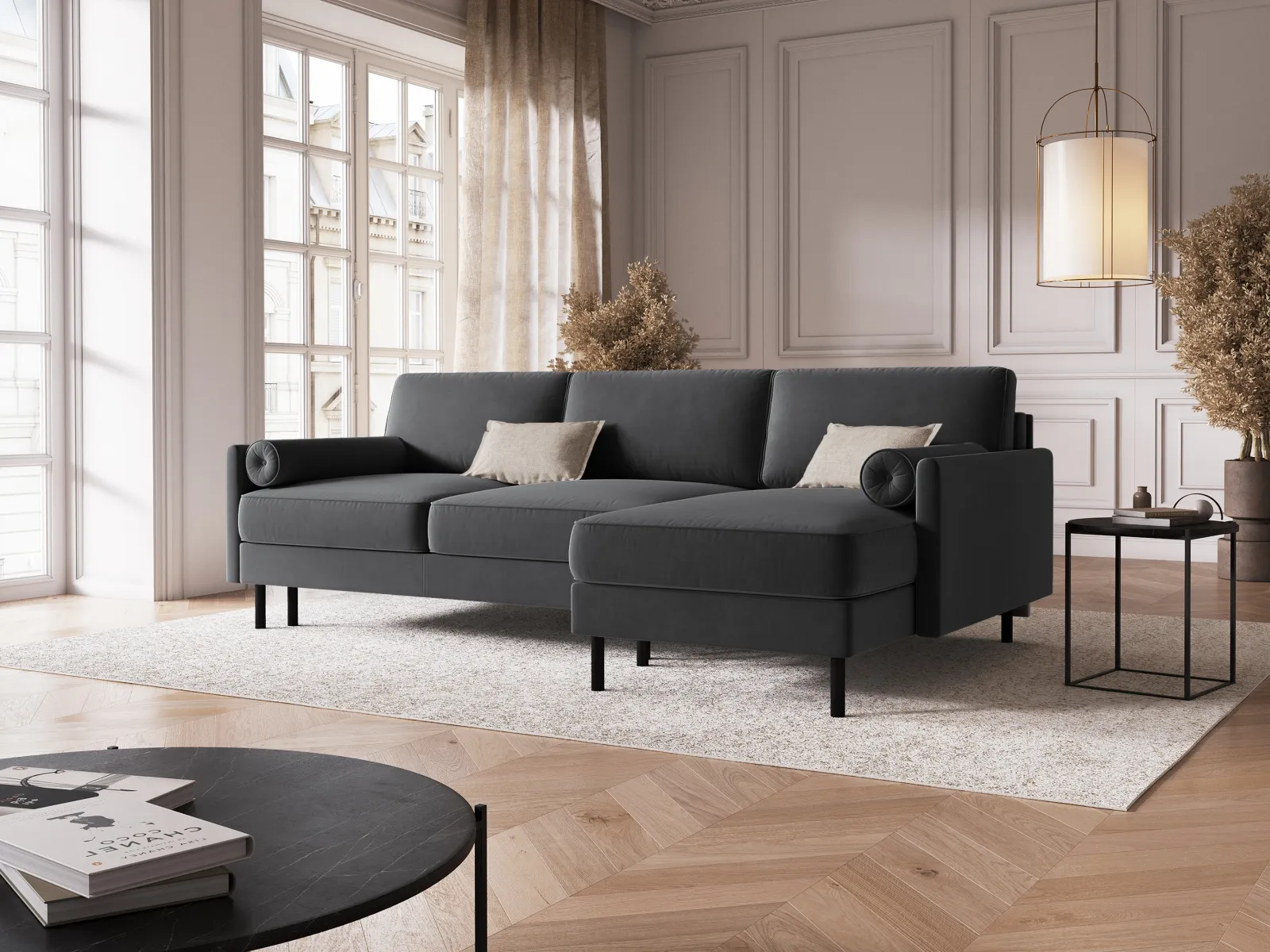 Scott 4-Sitzer Sofa, Rechte Seite, umwandelbar mit Schlaffunktion, mit Bezug aus Samt oder Strukturstoff, 212x142 cm - Image 47
