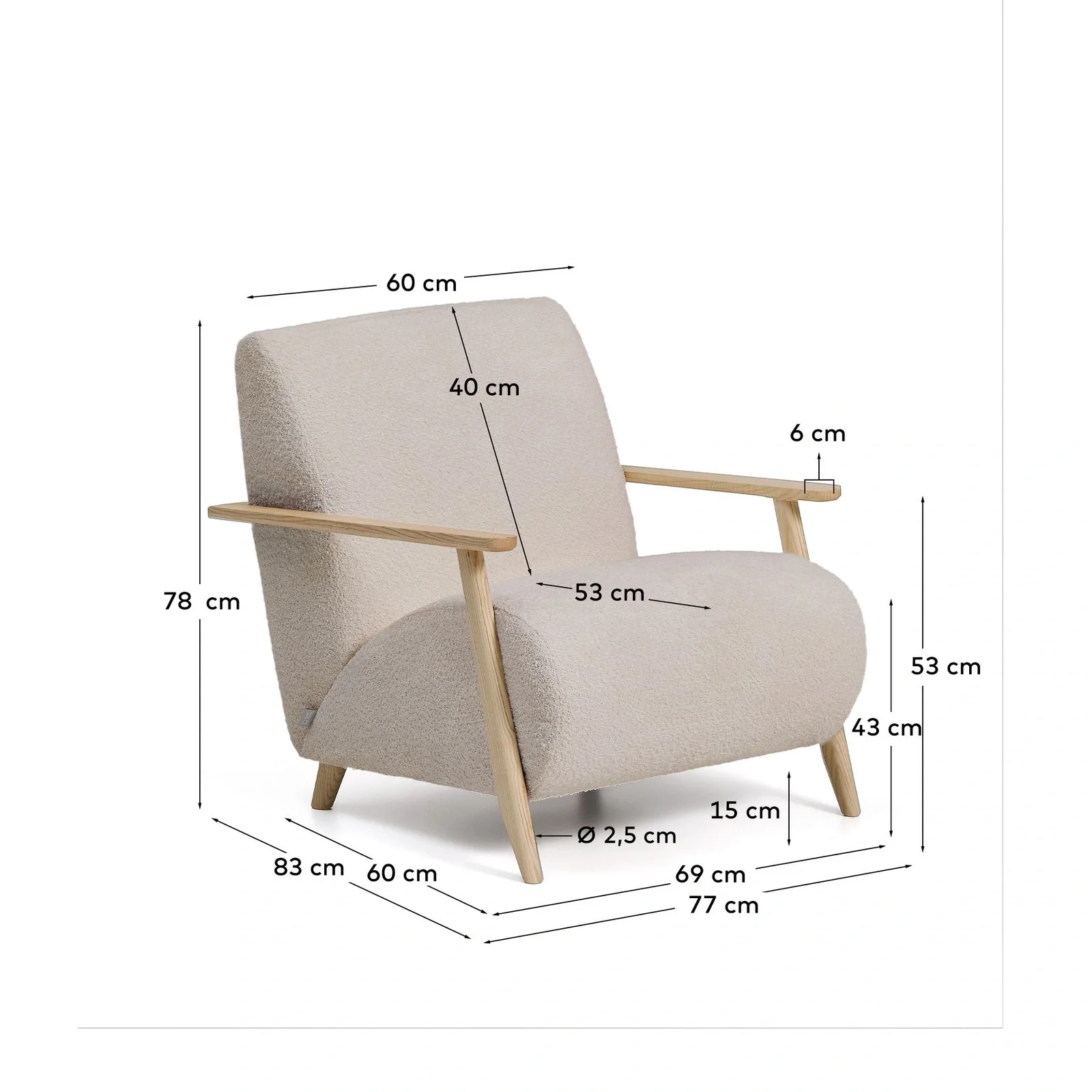 Sessel Meghan in beigem, schwer entflammbarem Lammfellimitat mit massivem Eschenholz mit naturfarbenem Finish, FSC Mix Credit - Image 2