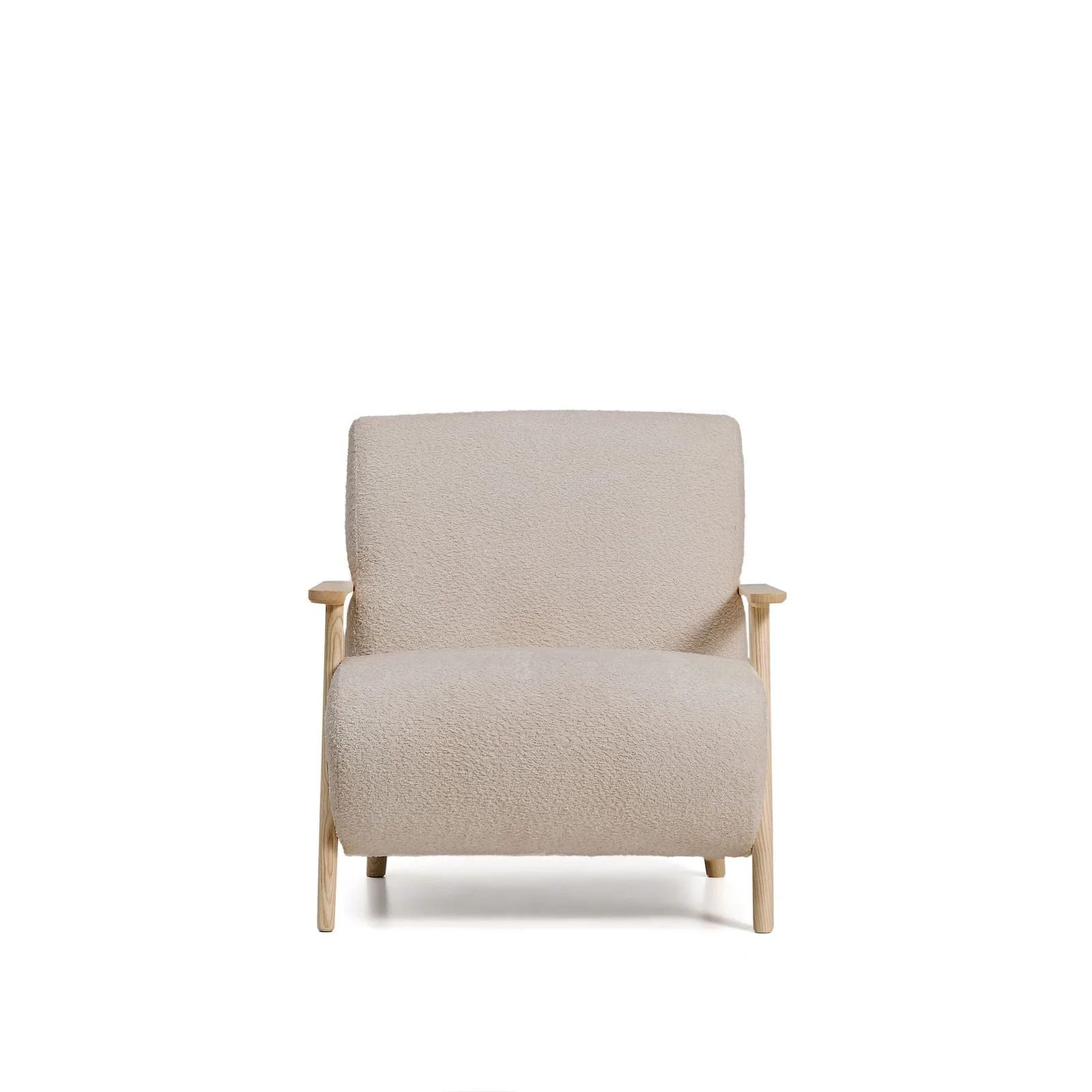 Sessel Meghan in beigem, schwer entflammbarem Lammfellimitat mit massivem Eschenholz mit naturfarbenem Finish, FSC Mix Credit - Image 3