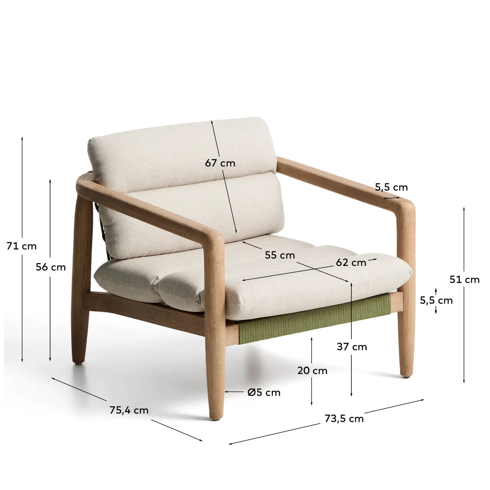 Sessel Menfi aus massivem Akazienholz und grünem Seil - Image 4