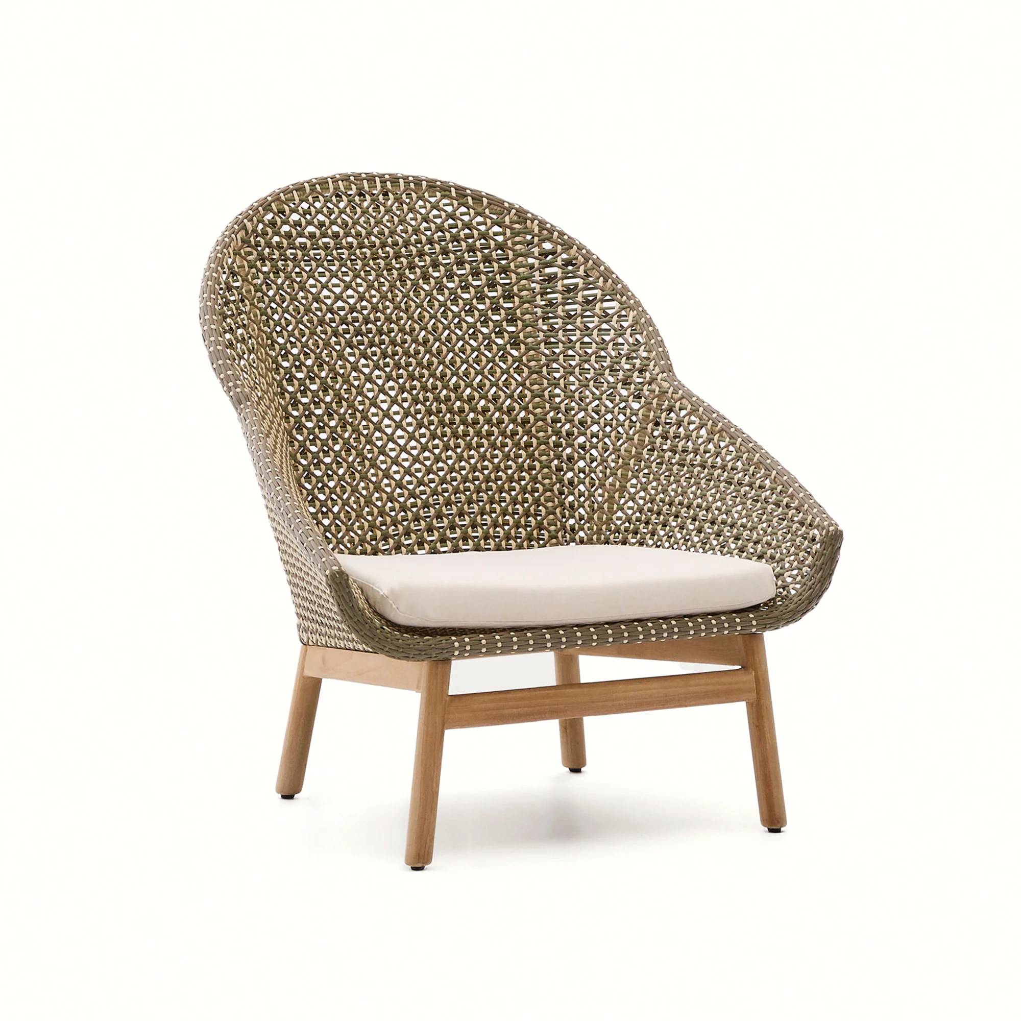 Sessel Olbia mit hoher Rückenlehne aus synthetischem Rattan und massivem Teakholz FSC 100 %