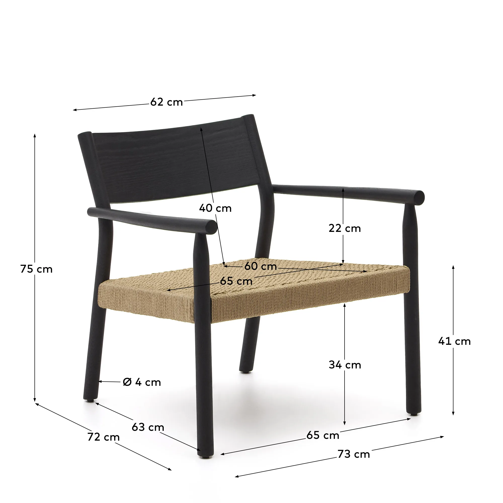 Sessel Yalia massives Eichenholz mit Nussholz-Finish und Sitz aus Papierseil FSC 100% - Image 8