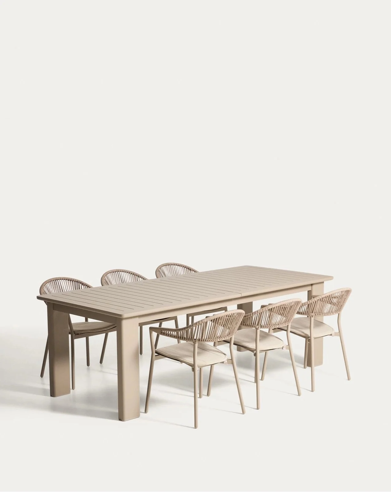Set mit Ausziehtisch Livorno aus Aluminium in Taupe und 6 Stühlen Alimia aus Aluminium in Taupe und Synthetikseil in Braun, 233 (350) x 100 cm - Image 7