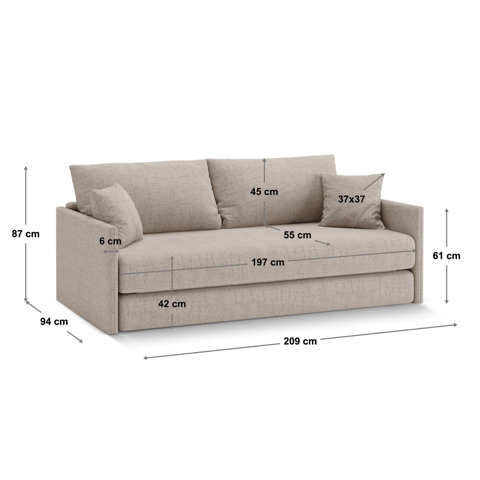 Shannon 3-Sitzer Sofa aus Samt oder Strukturstoff, 209x94x87 cm - Image 23