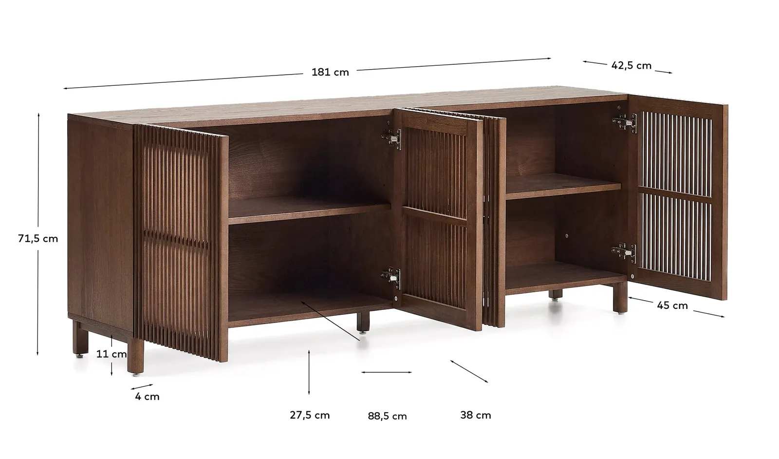 Sideboard Beyla aus Furnier und Massivholz aus Esche mit nussbaumfarbenem Finish 181 x 71,5 cm FSC 100% - Image 5